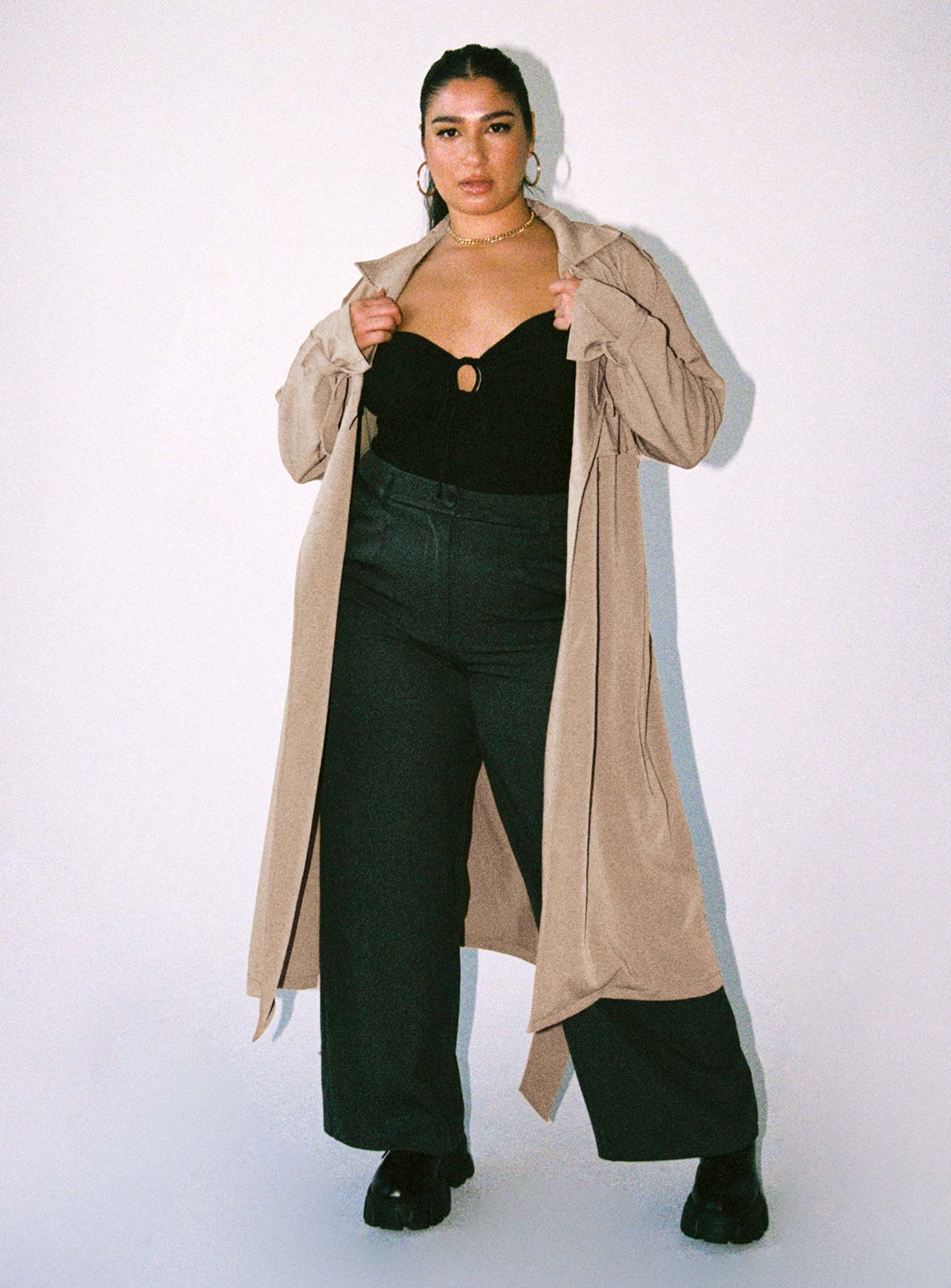 Cassie Trench Coat Beige Curve-Oh Mollys