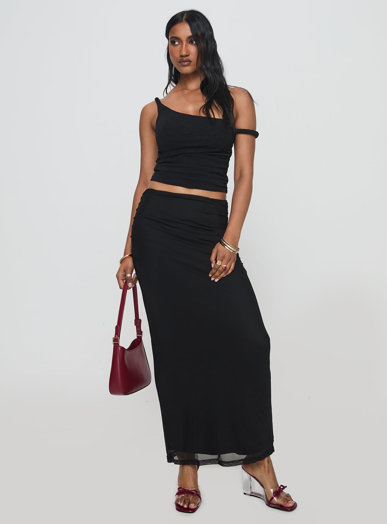 Mastermind Ruched Maxi Skirt Black-Oh Mollys