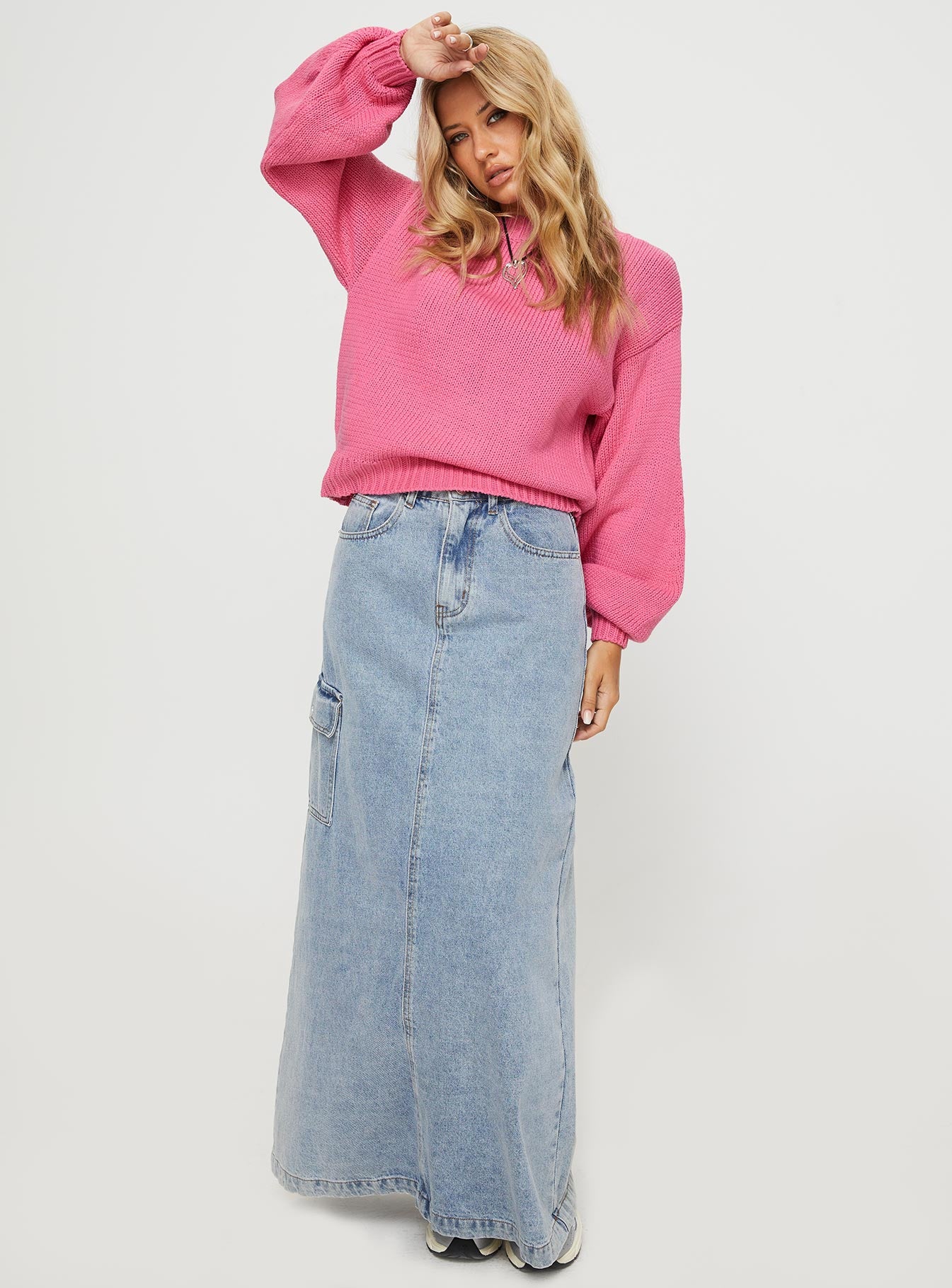 Harmony Balloon Sleeve Knit Sweater Pop Pink-Oh Mollys