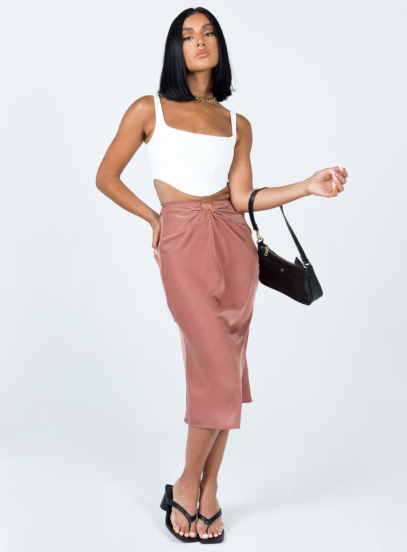 Seylena Midi Skirt Brown-Oh Mollys