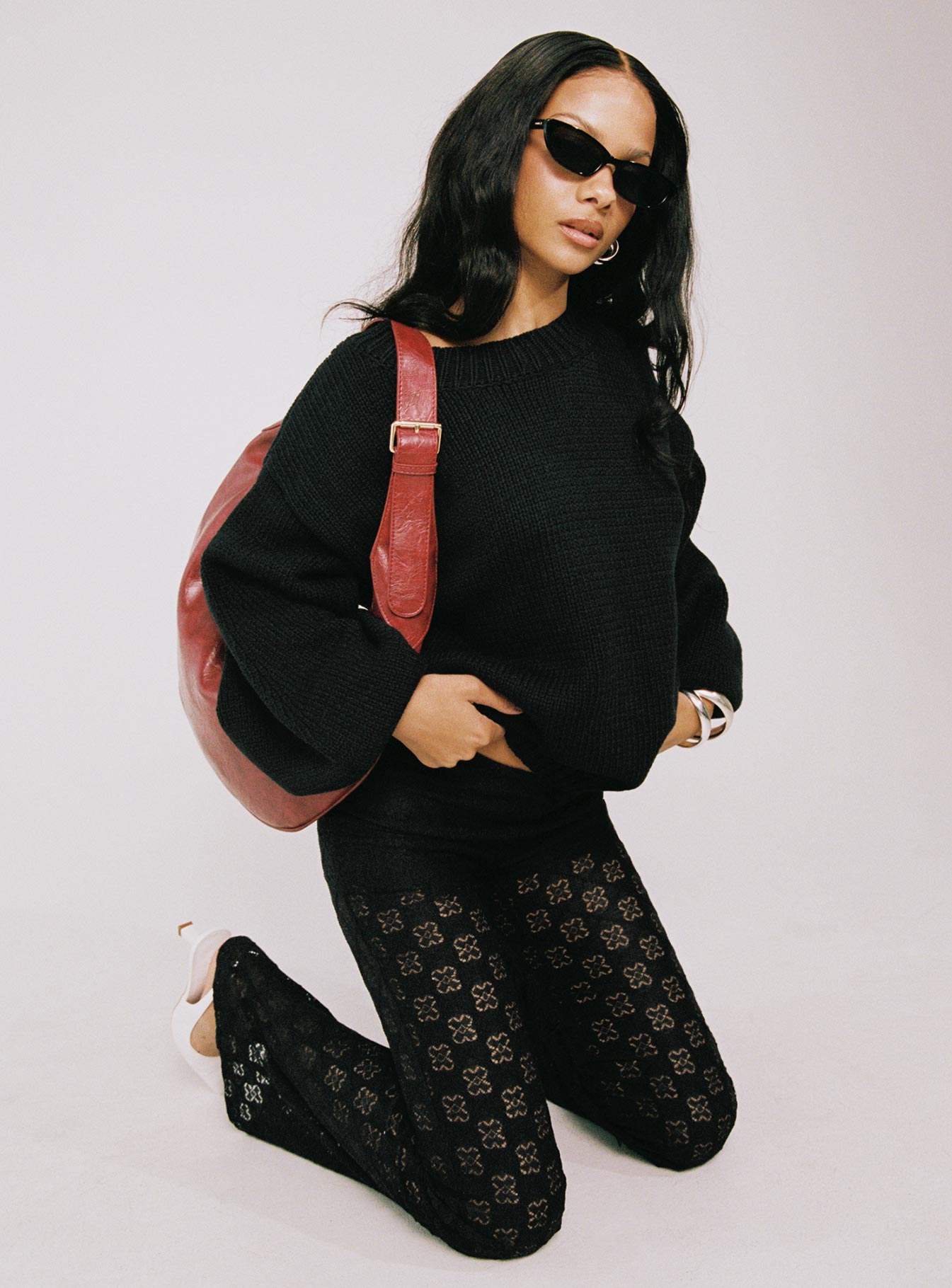 Harmony Balloon Sleeve Knit Sweater Black-Oh Mollys