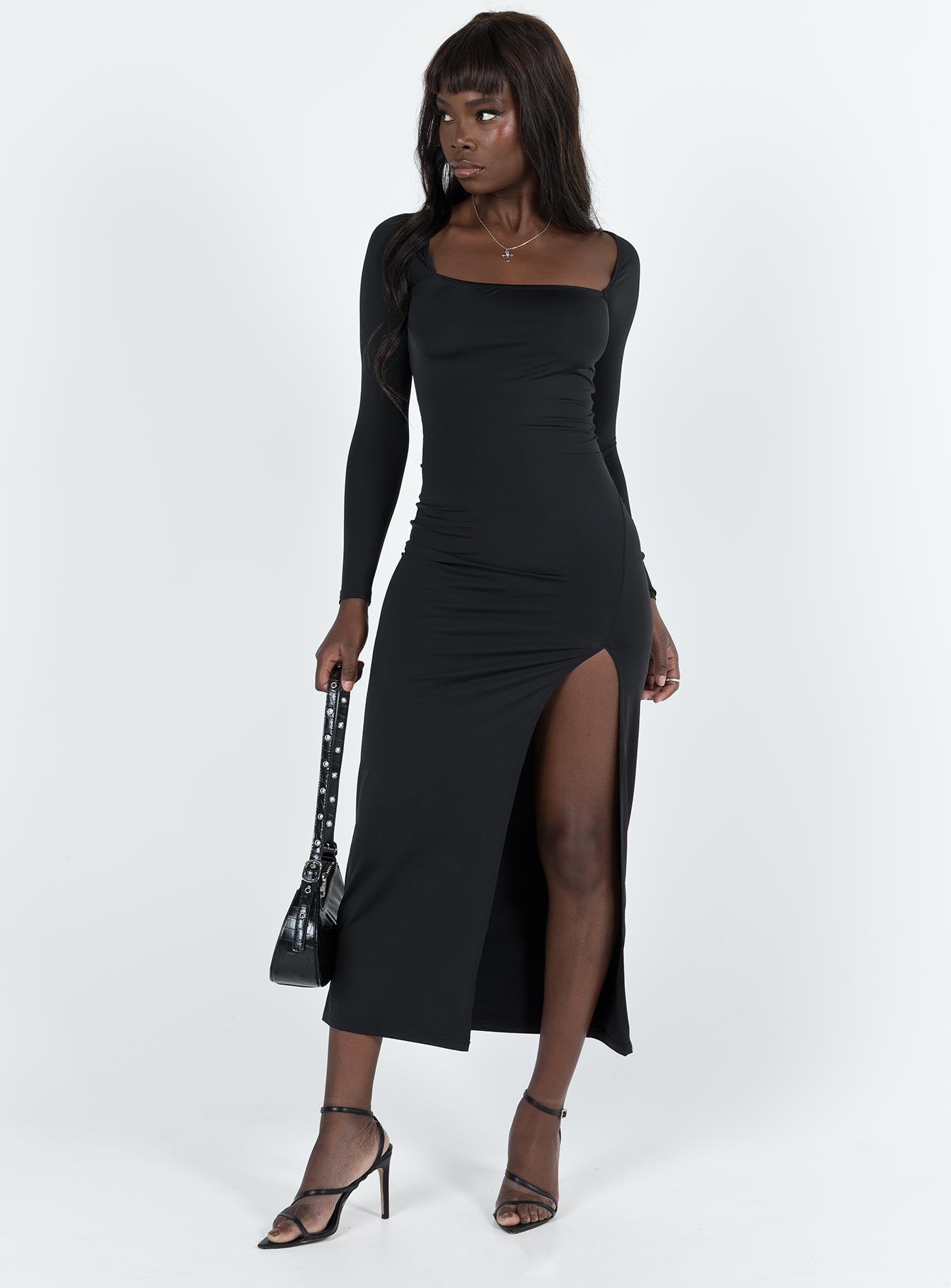 Hayward Long Sleeve Midi Dress Black-Oh Mollys