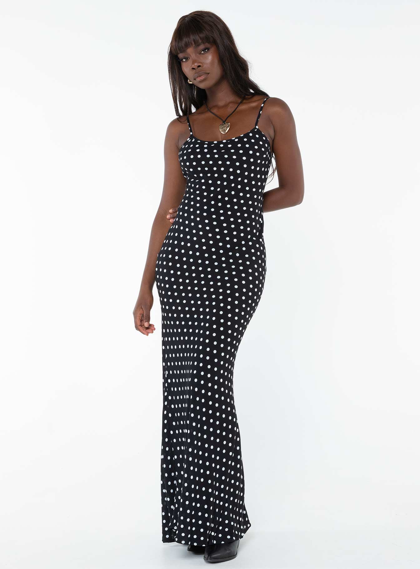Luncheon Maxi Dress Black Polka Dot-Oh Mollys