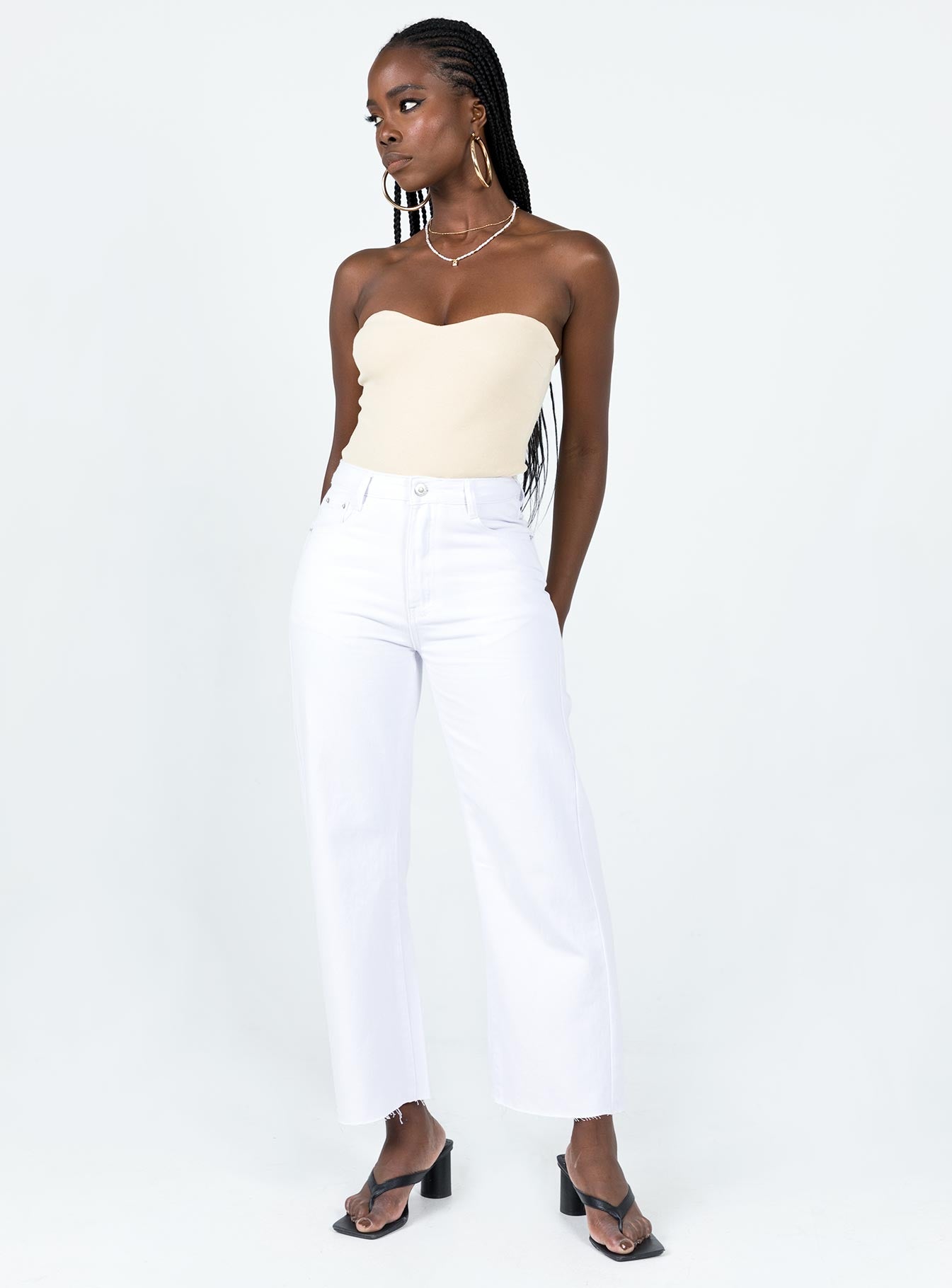Cece Hammer Wide Leg Jeans White-Oh Mollys