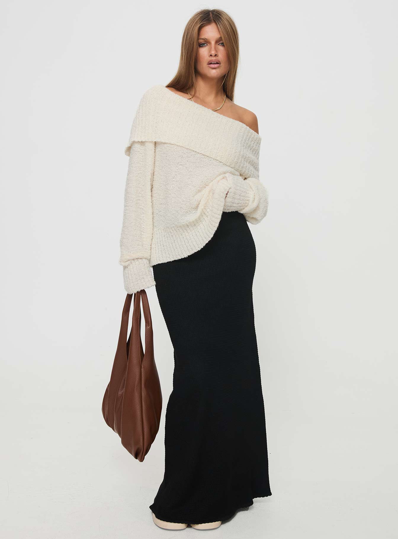 Parkley Boucle Off The Shoulder Sweater Cream-Oh Mollys