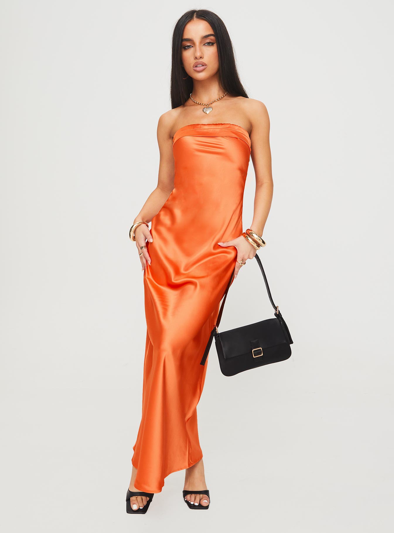 Citrus Kiss Strapless Maxi Dress Orange-Oh Mollys