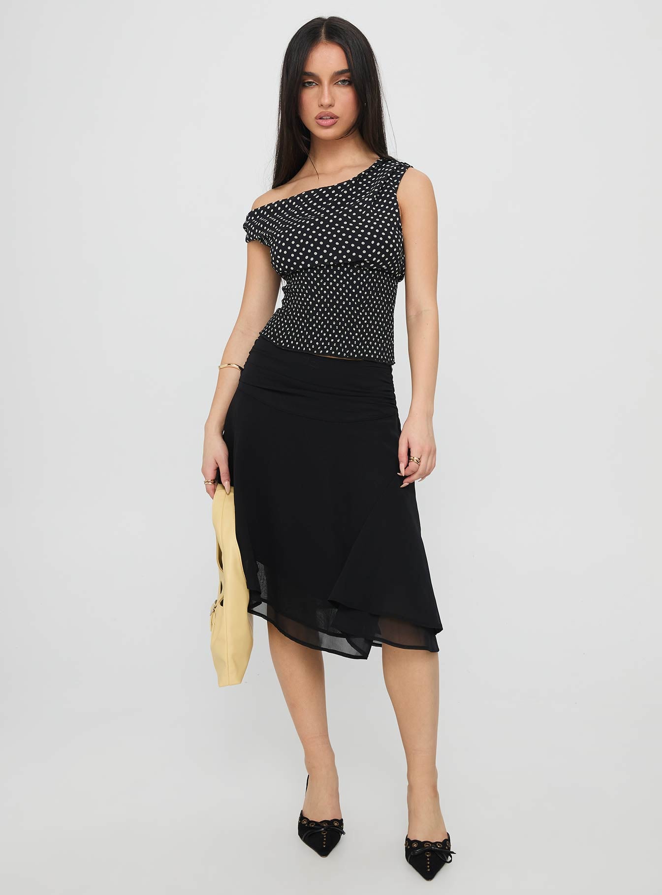 Evanescence Asymmetrical Midi Skirt Black-Oh Mollys