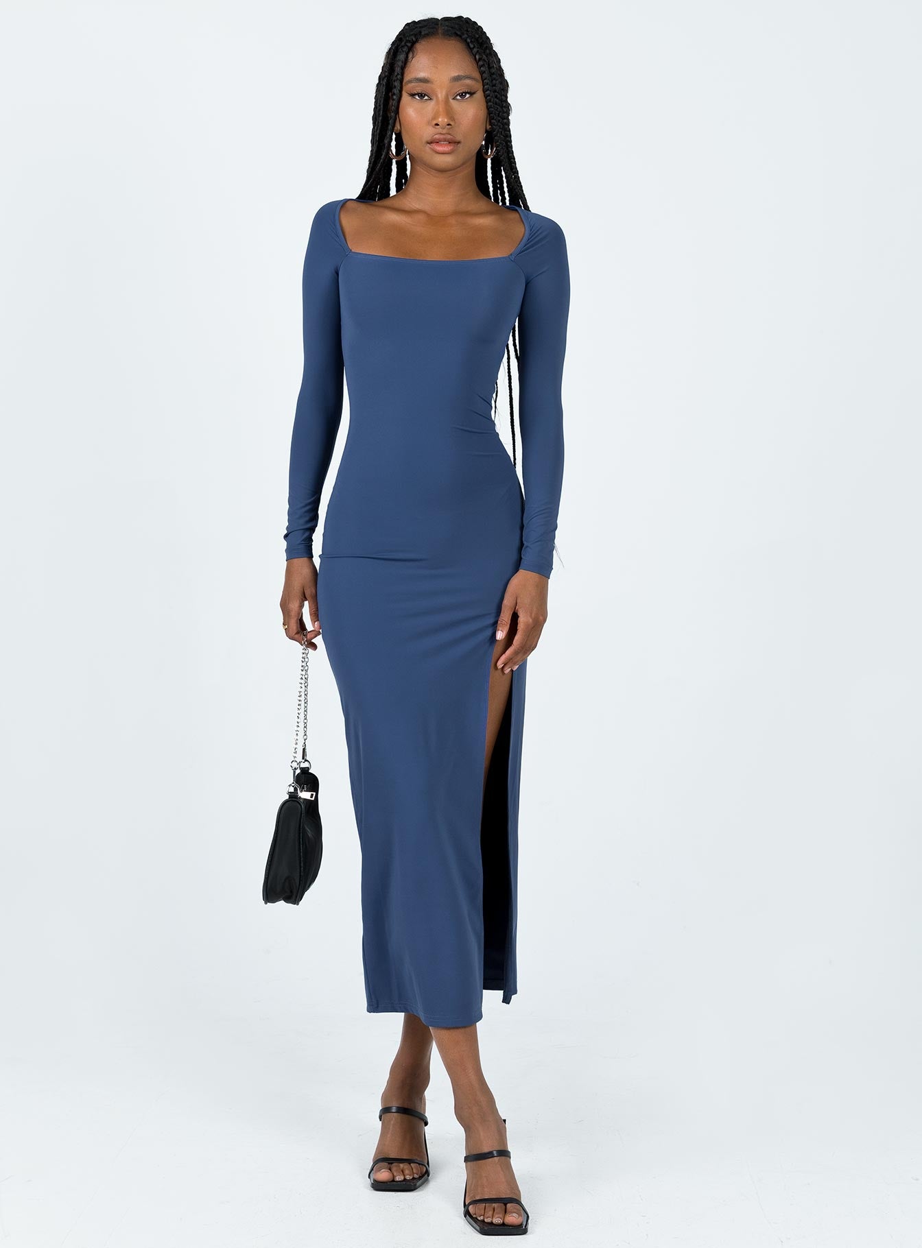 Hayward Long Sleeve Midi Dress Blue-Oh Mollys