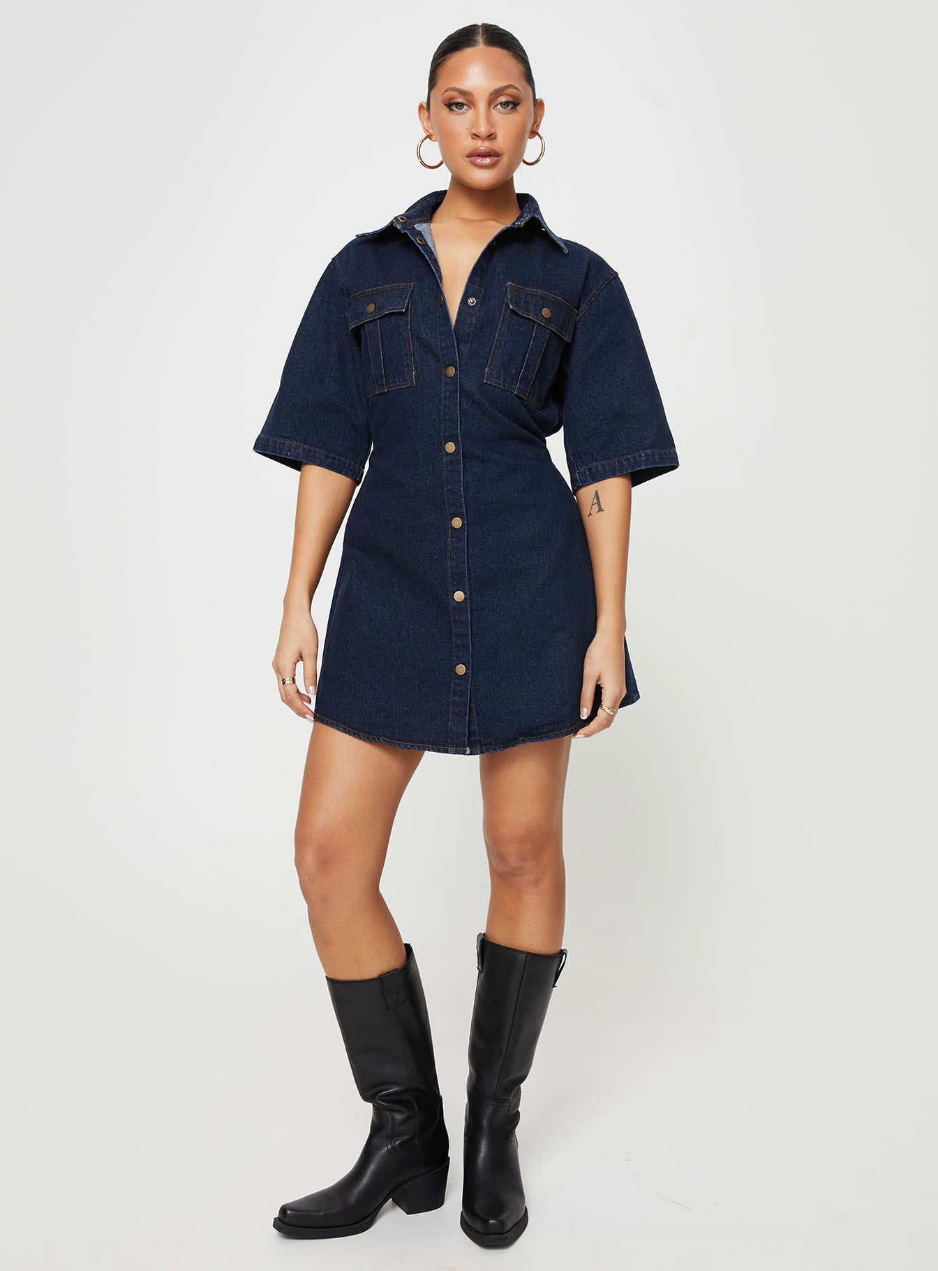 Davro Mini Dress Dark Wash Denim-Oh Mollys