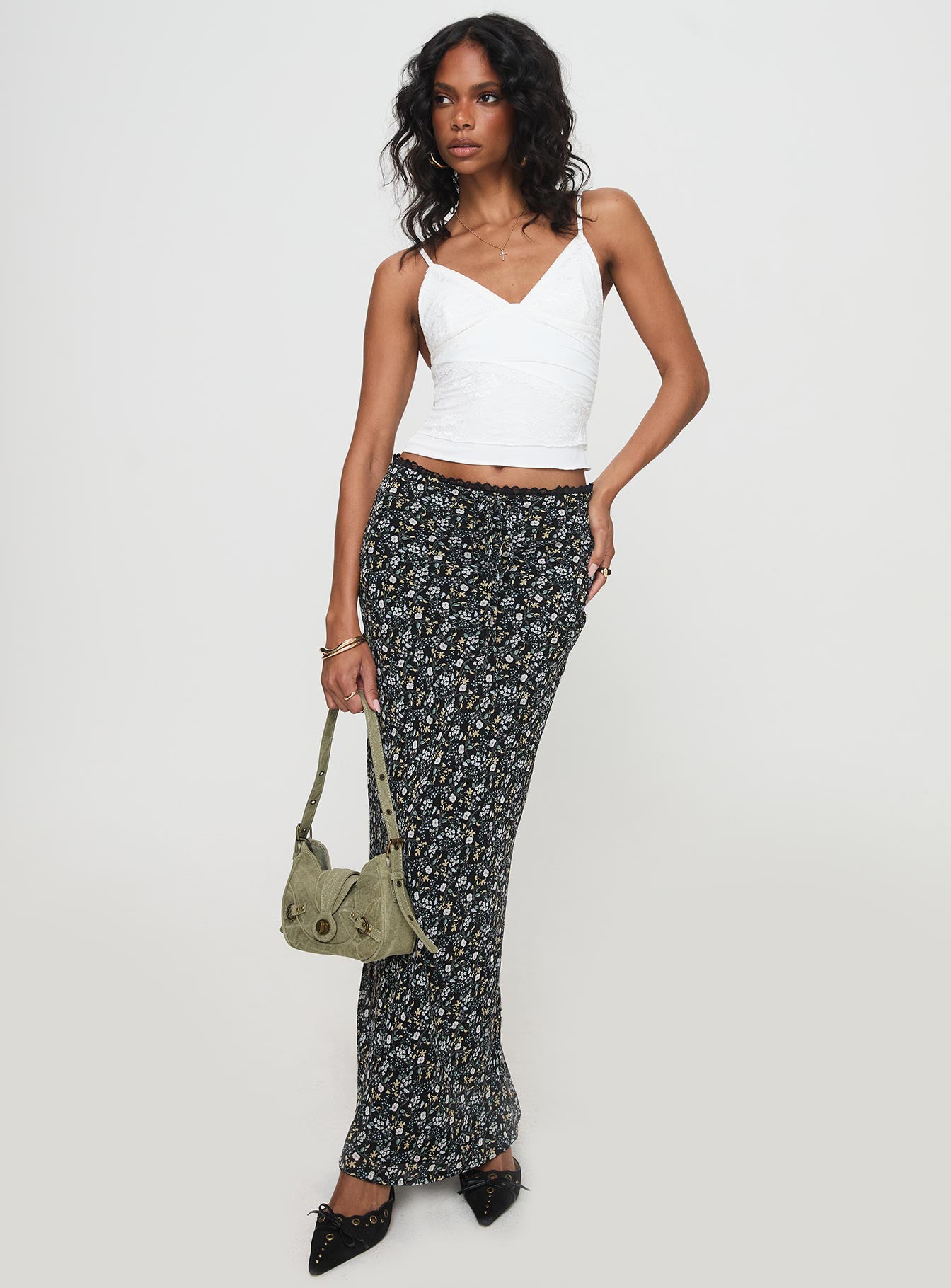 Emily Maxi Skirt Blue / Black Floral-Oh Mollys