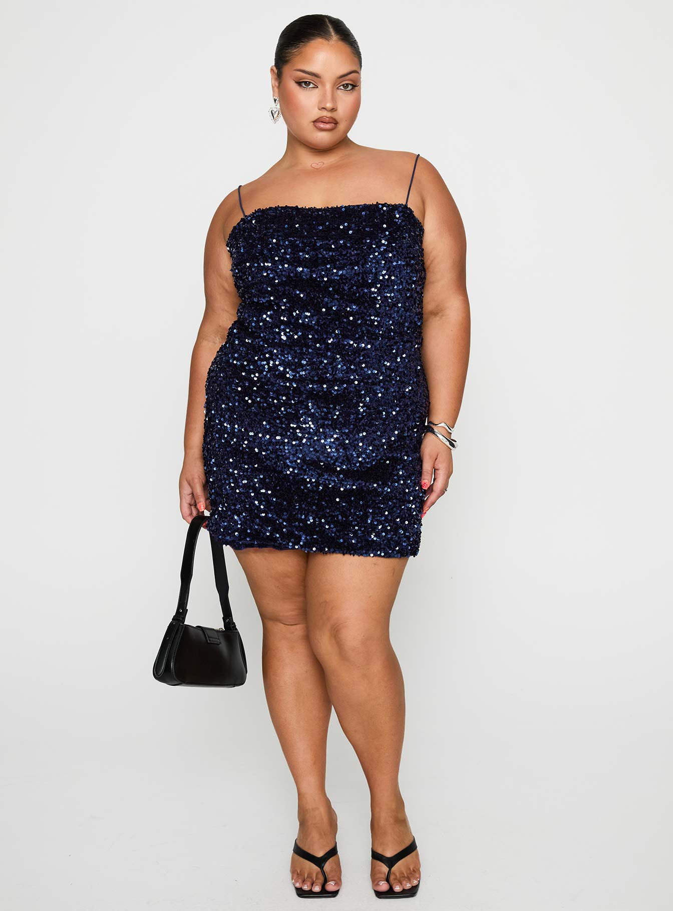 Layney Sequin Mini Dress Navy Curve-Oh Mollys