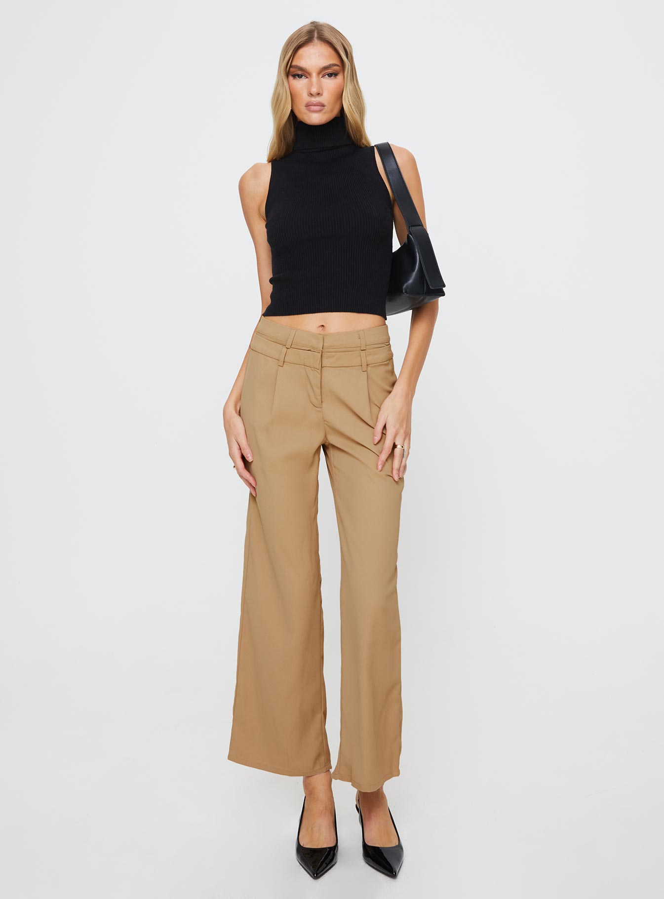 Paulino Double Waistband Pants Beige-Oh Mollys