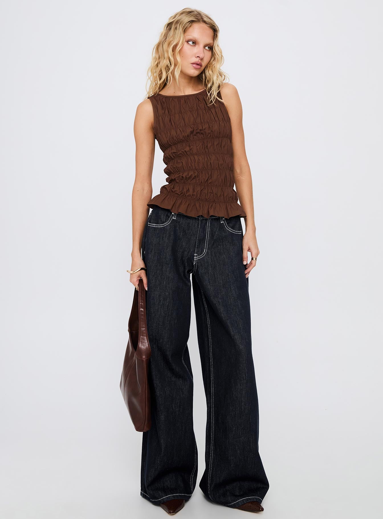 Marleene Shirred Top Chocolate-Oh Mollys