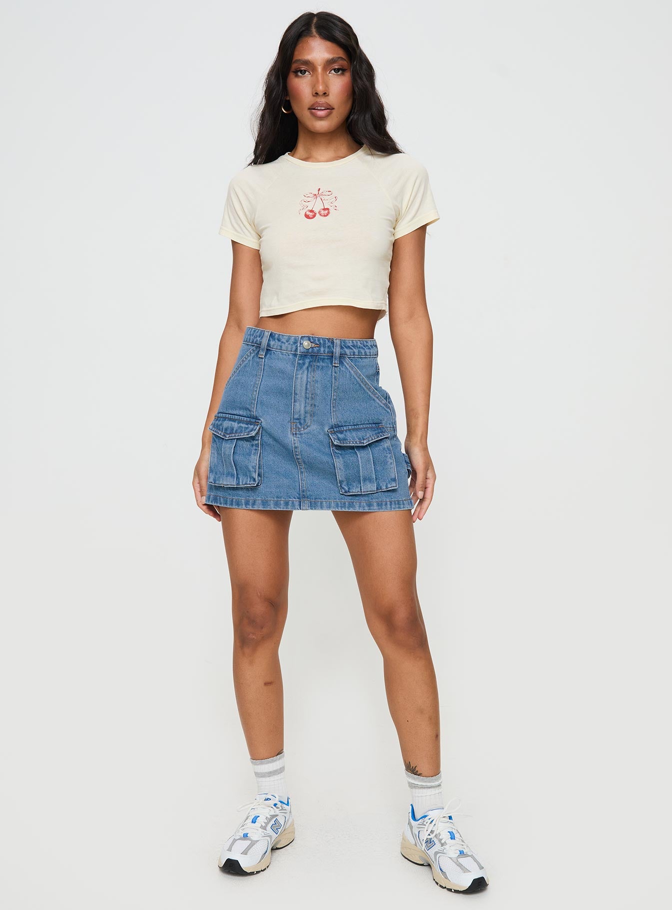 Chillders Denim Mini Skirt Mid Wash Petite-Oh Mollys