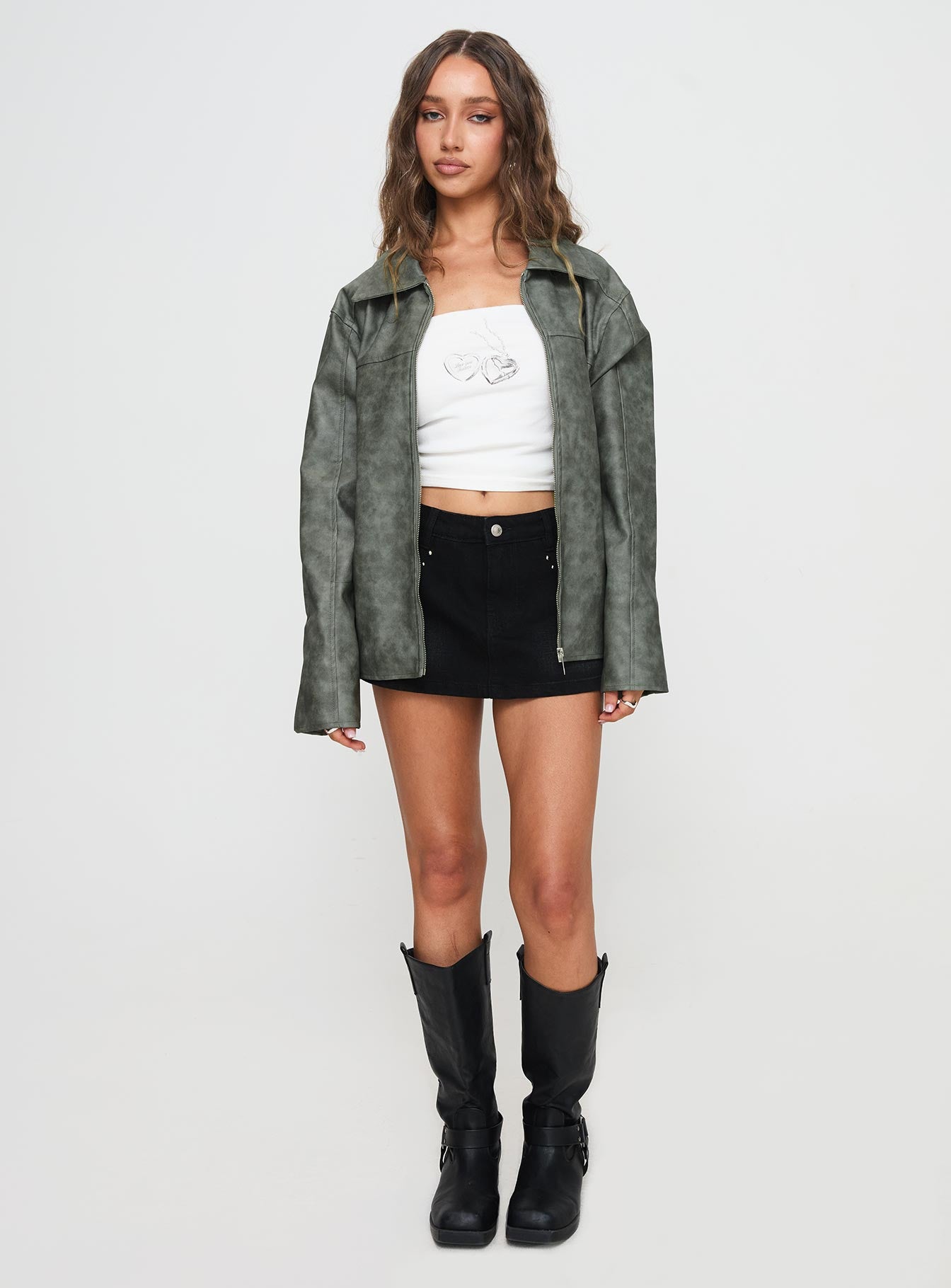 Kings Court Faux Leather Jacket Green-Oh Mollys