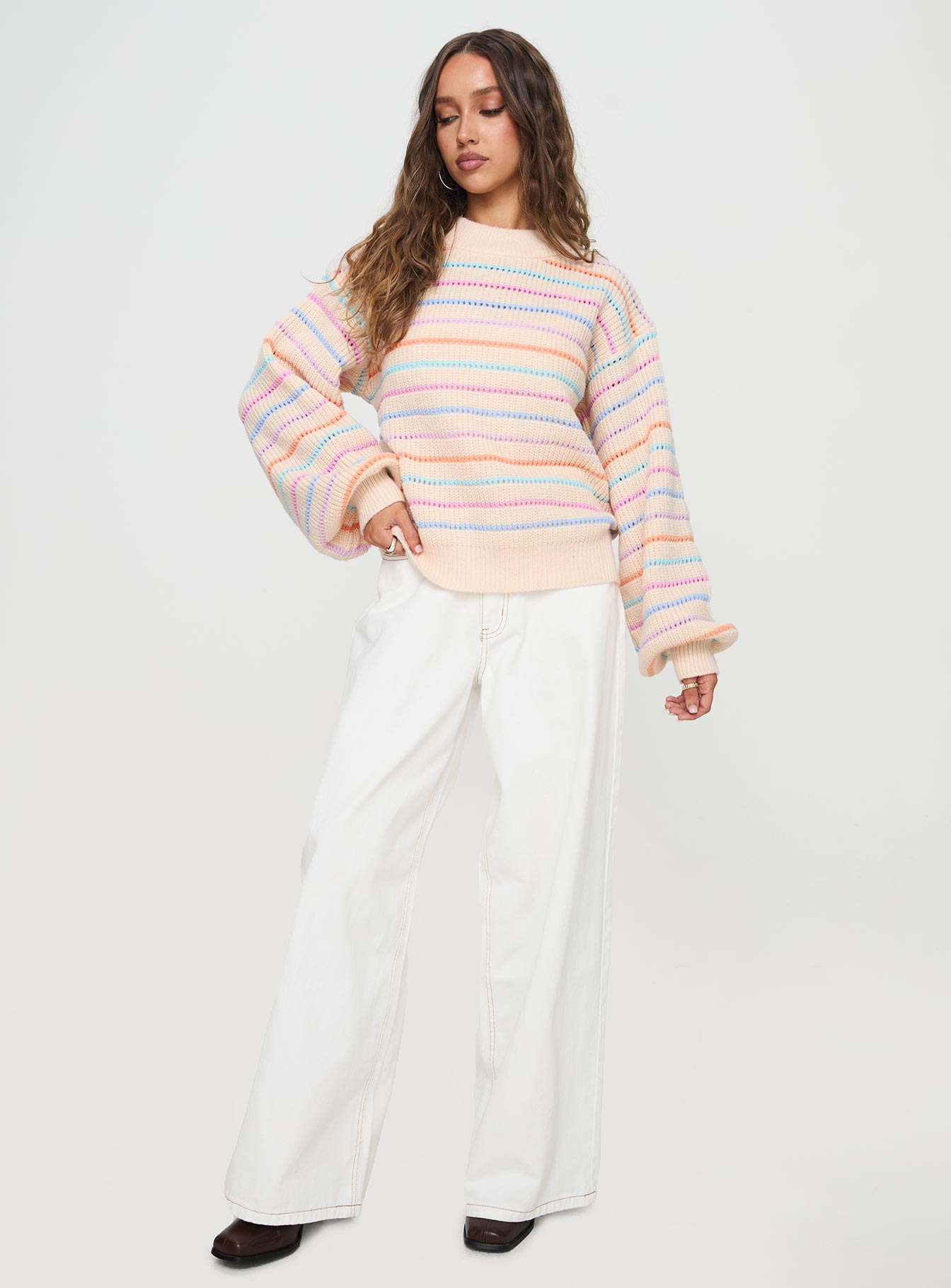 Harmony Balloon Sleeve Knit Sweater Multi-Oh Mollys