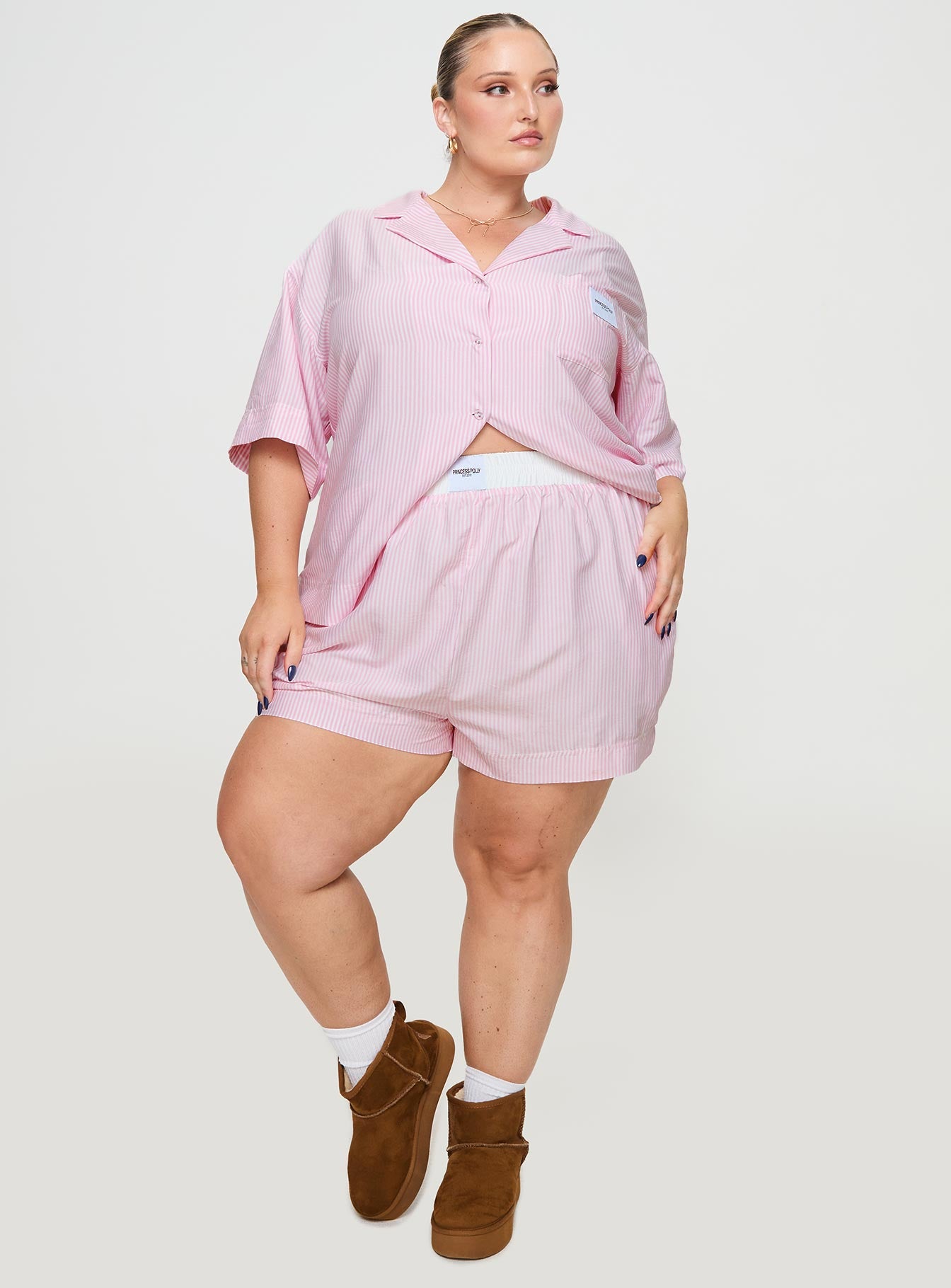 Early Riser Sleep Shorts Pink Stripe Curve-Oh Mollys