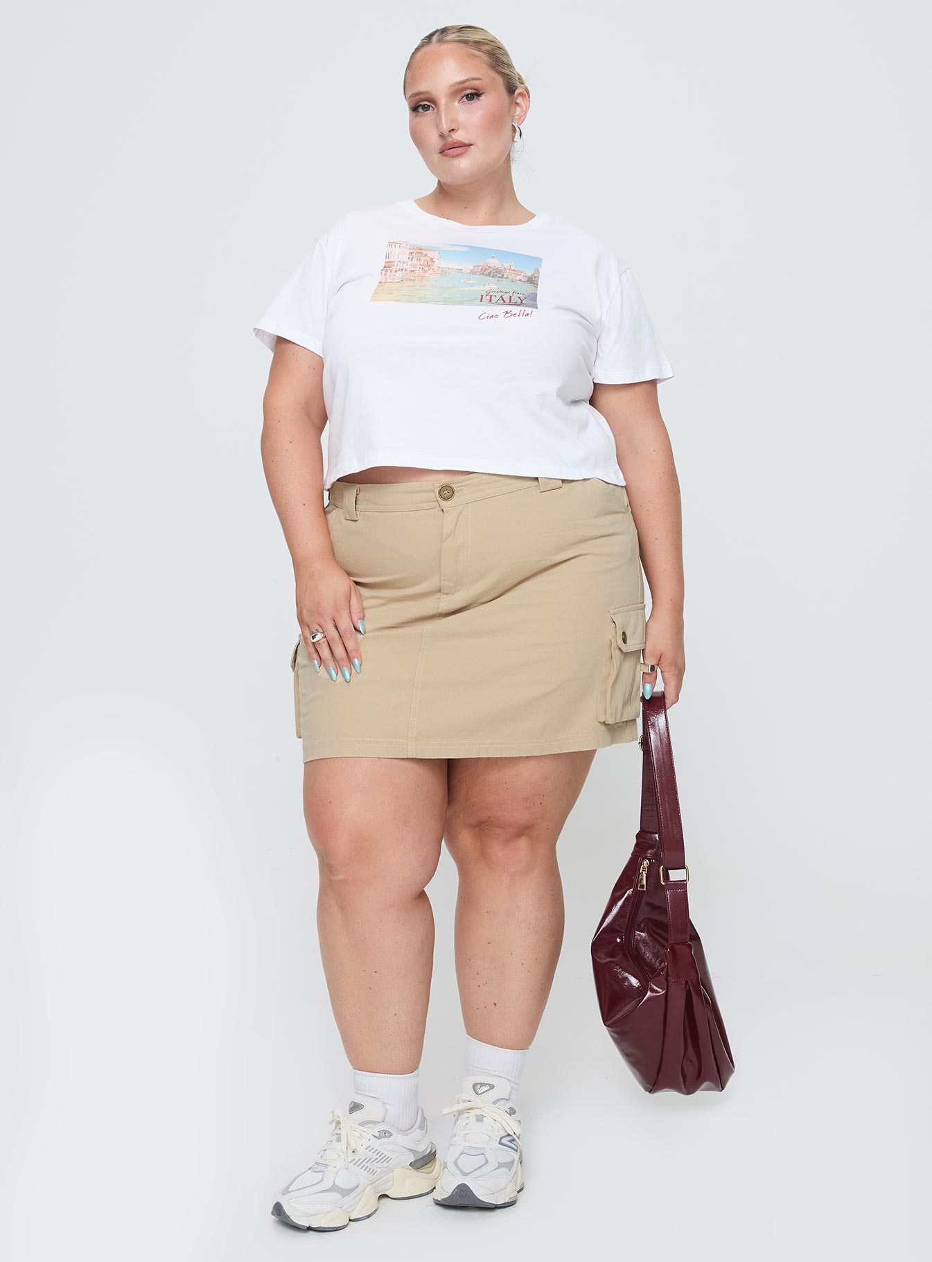 Lydie Cargo Mini Skirt Beige Curve-Oh Mollys