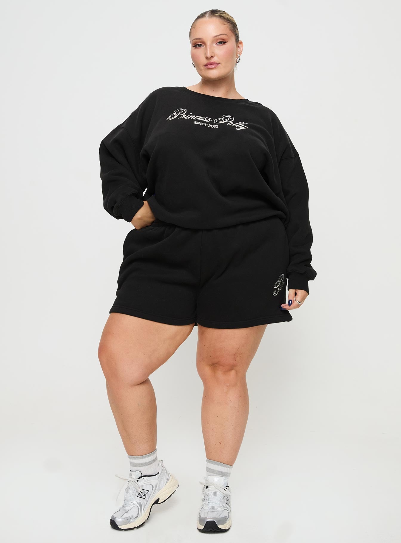 Oh Mollys Track Shorts Cursive Text Black Sand Curve-Oh Mollys