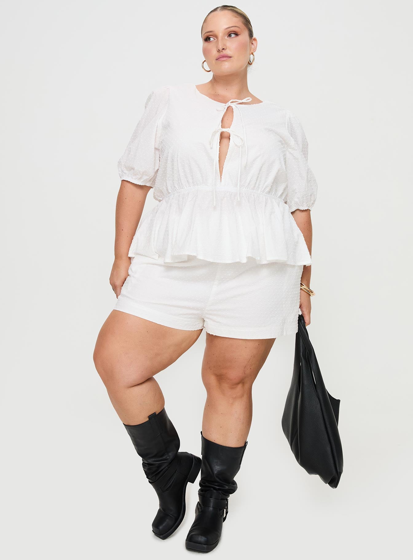 Puff Puff Peplum Top White Curve-Oh Mollys