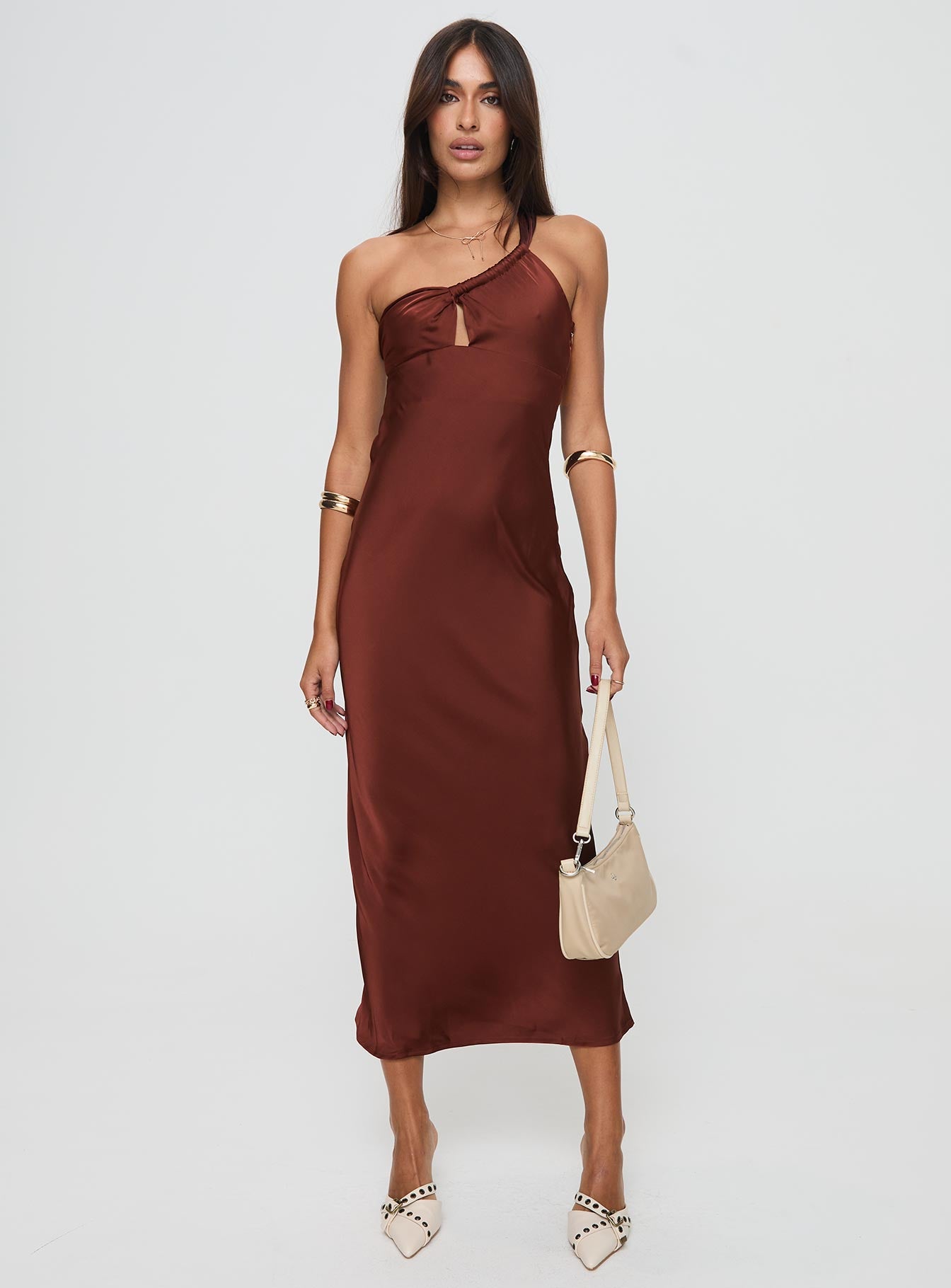 Casimir One Shoulder Maxi Dress Chocolate-Oh Mollys