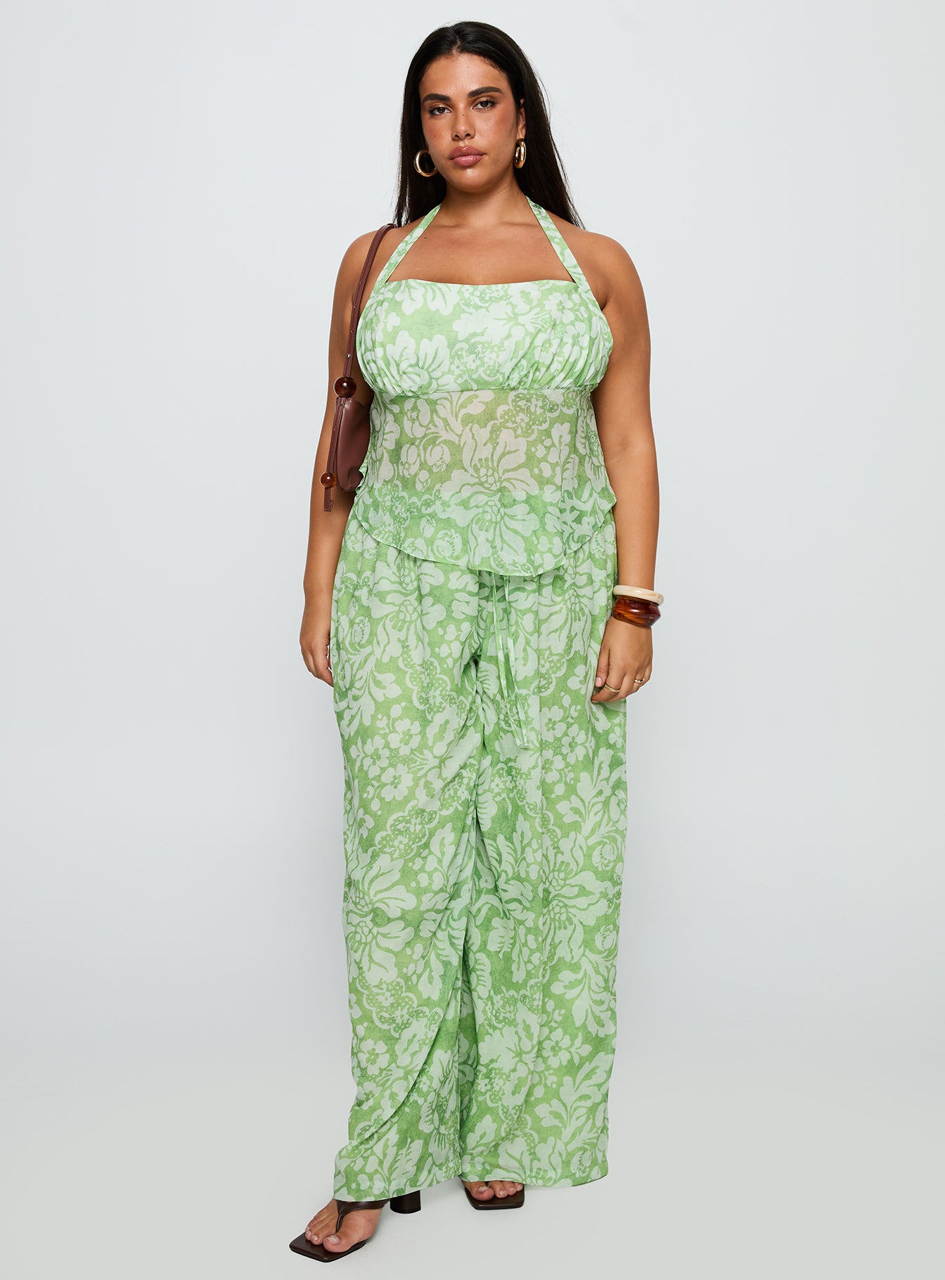 Finesse Pants Green Floral Curve-Oh Mollys