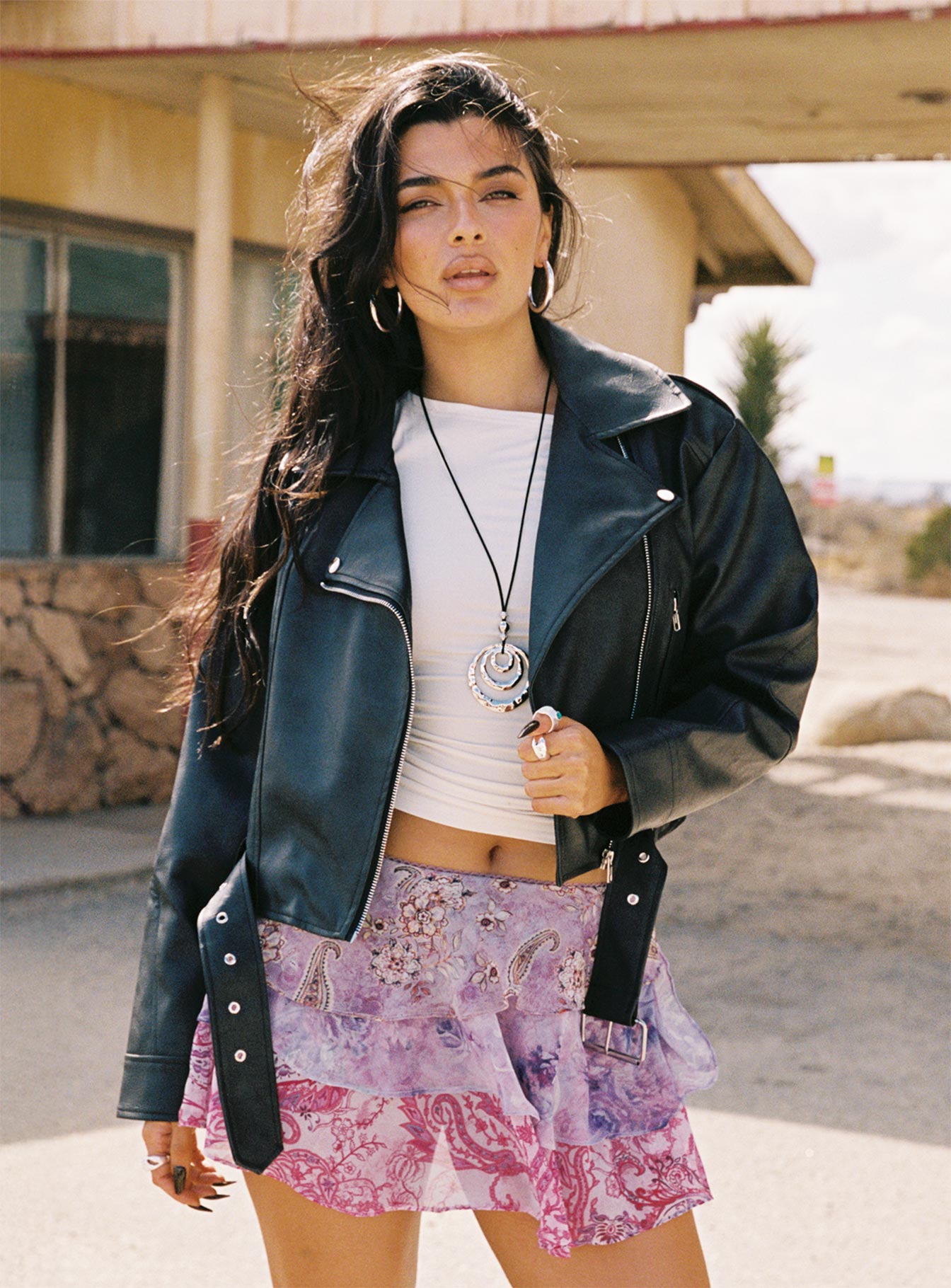 Face The Wind Faux Leather Jacket Grey-Oh Mollys