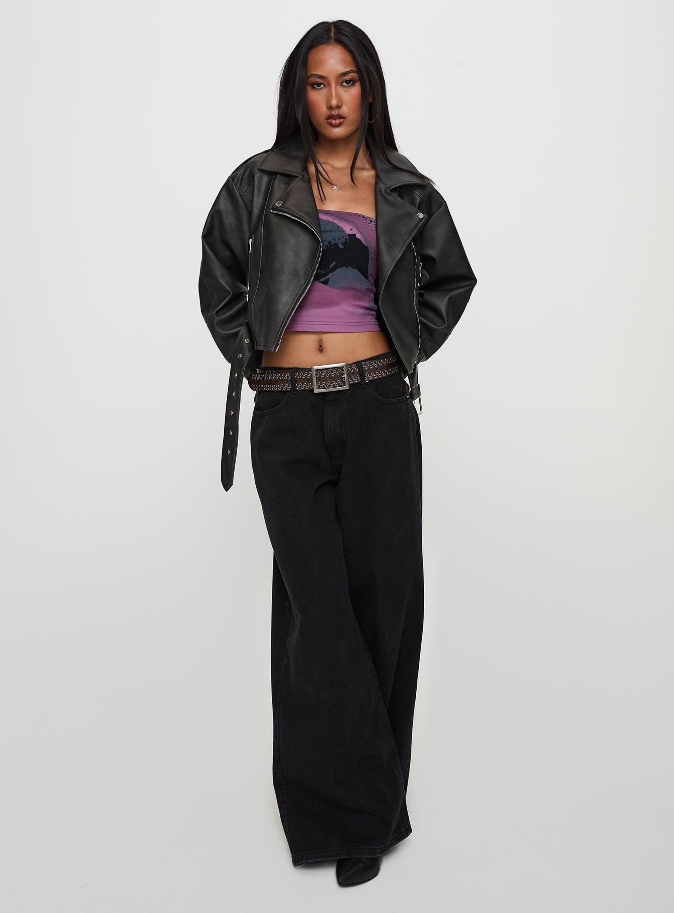 Face The Wind Faux Leather Jacket Grey-Oh Mollys