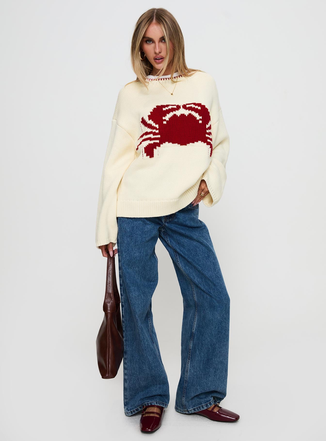 Coastlines Knit Sweater Cream / Red-Oh Mollys