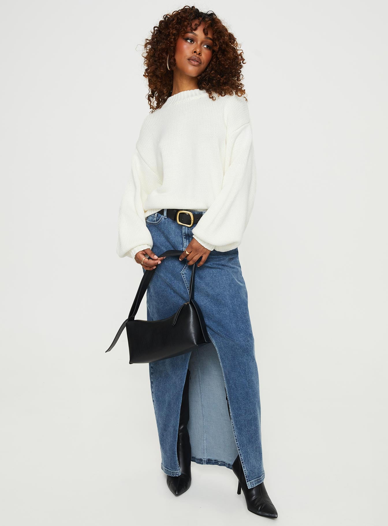 Harmony Balloon Sleeve Knit Sweater White-Oh Mollys