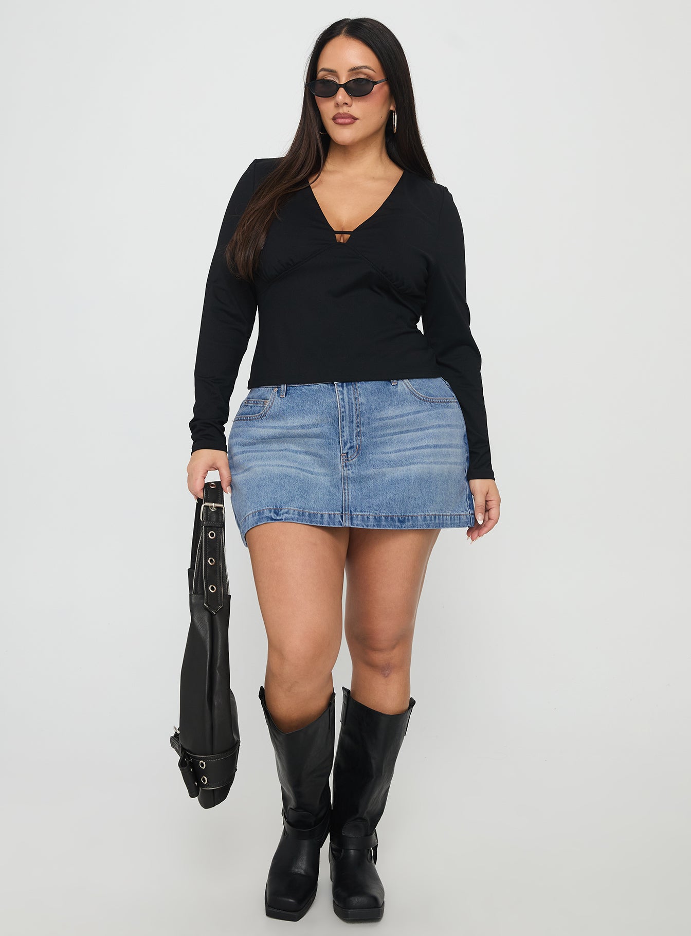 Fossils Denim Mini Skirt Blue Curve-Oh Mollys