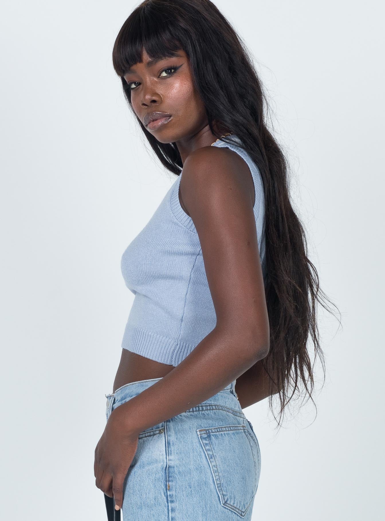 Dutchess Cropped Sweater Vest Blue-Oh Mollys