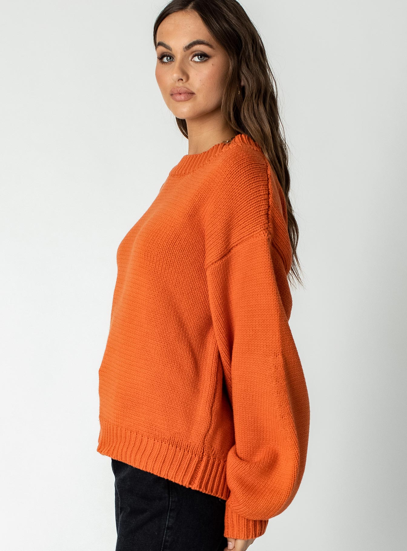 Harmony Balloon Sleeve Knit Sweater Orange-Oh Mollys