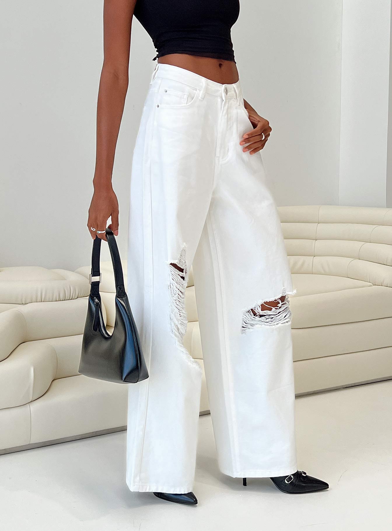 Chavez Wide Leg Jeans White Denim-Oh Mollys