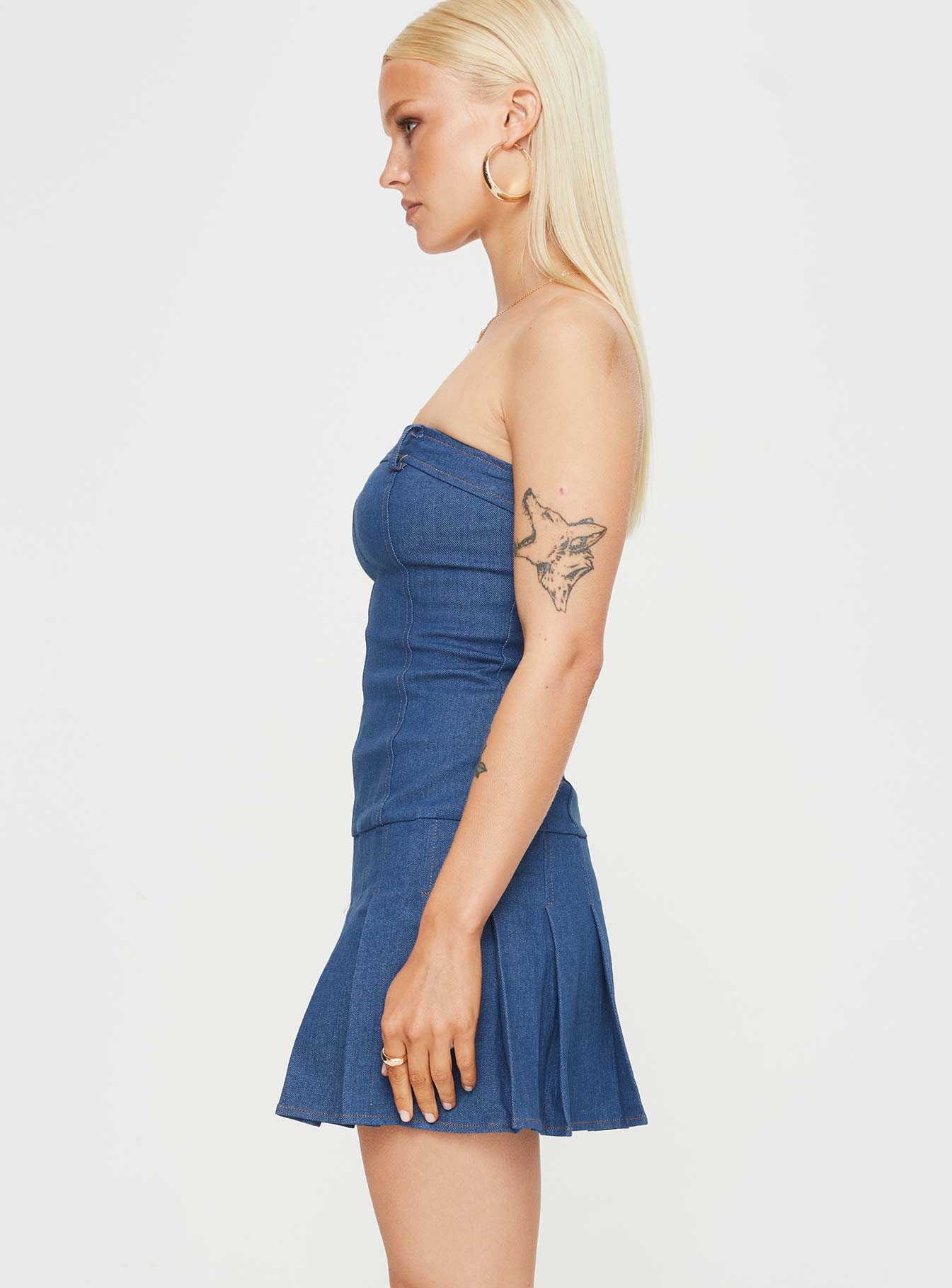 Lissa Strapless Denim Mini Dress Dark Blue-Oh Mollys