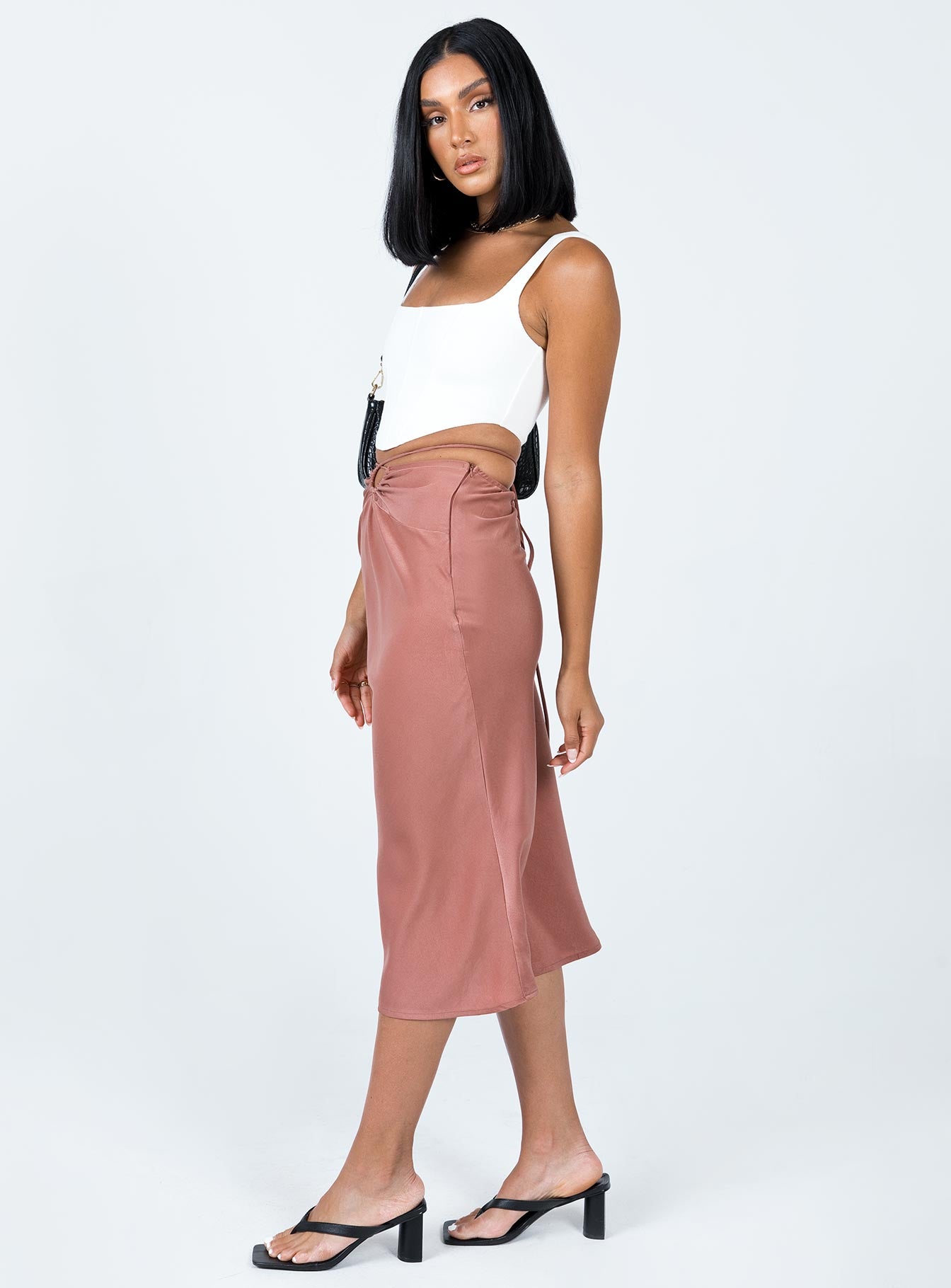 Seylena Midi Skirt Brown-Oh Mollys