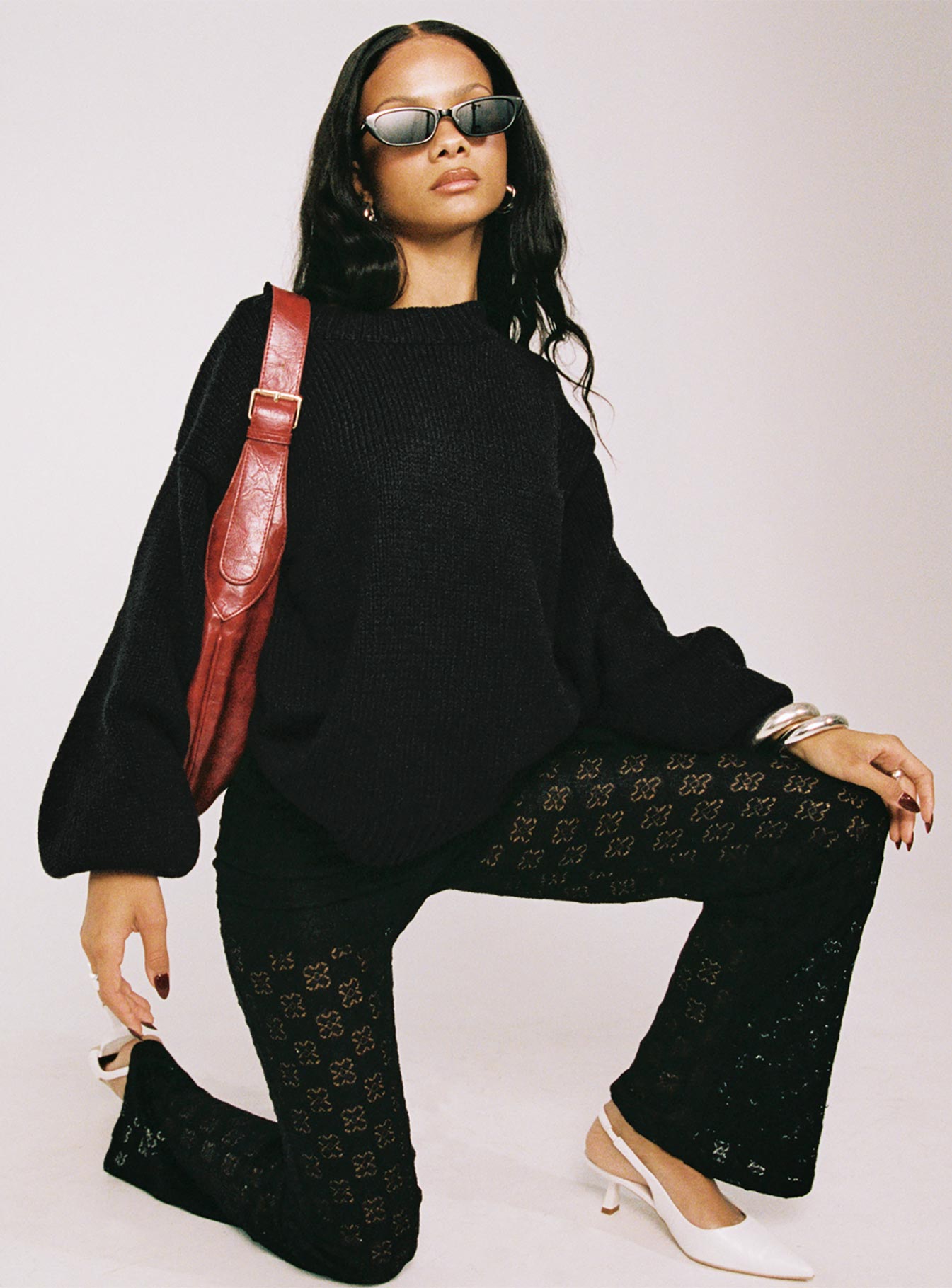 Harmony Balloon Sleeve Knit Sweater Black-Oh Mollys