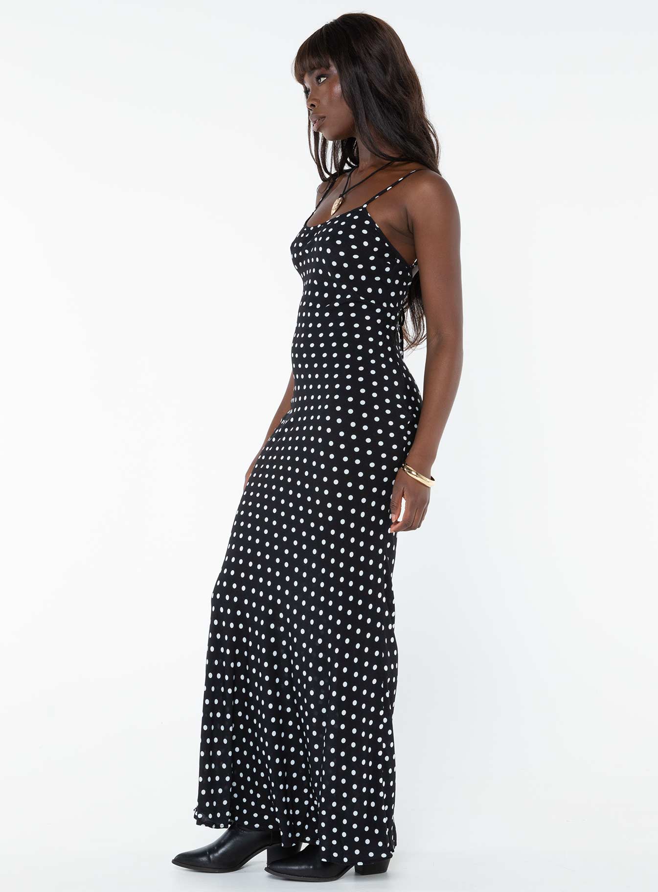 Luncheon Maxi Dress Black Polka Dot-Oh Mollys
