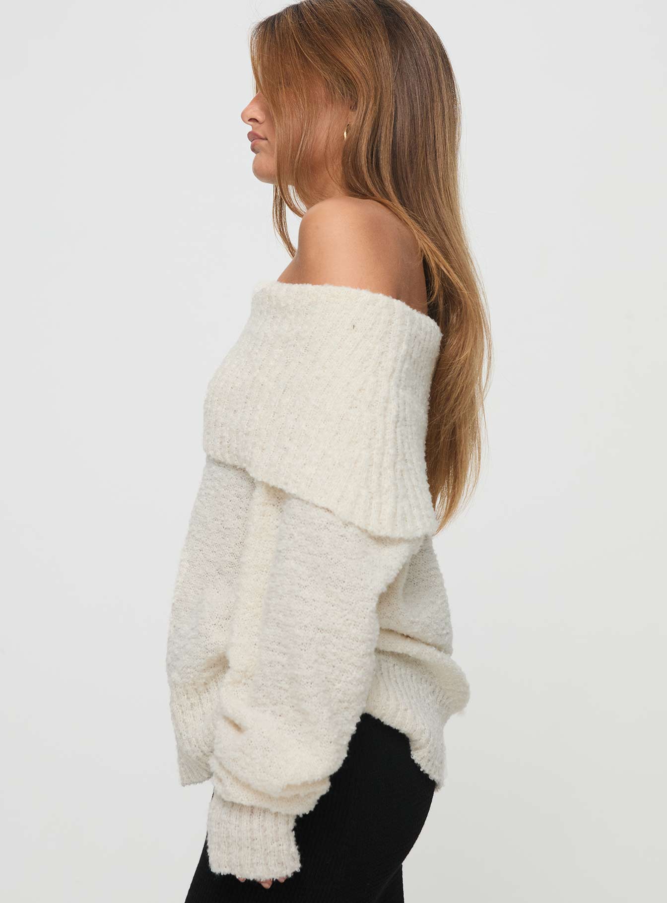 Parkley Boucle Off The Shoulder Sweater Cream-Oh Mollys