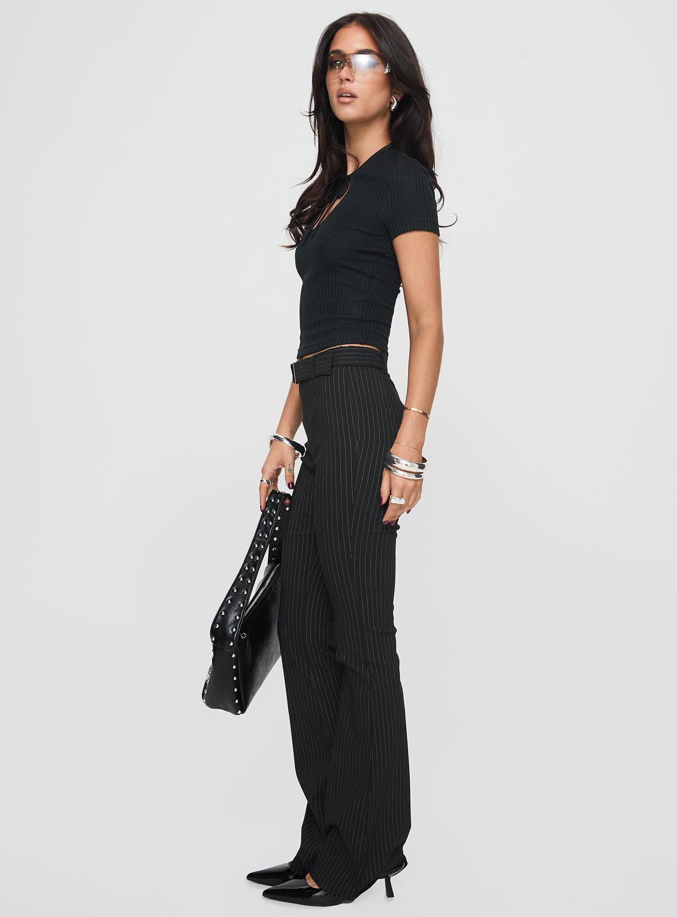 Pagano Pinstripe Flare Pants Black-Oh Mollys