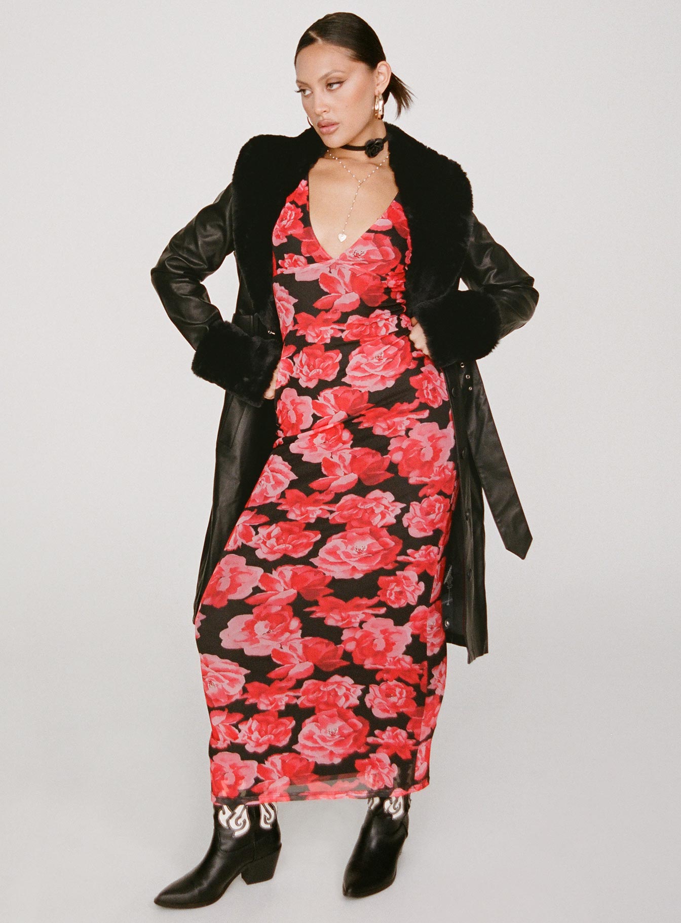 Lauers Maxi Dress Red Floral / Black-Oh Mollys