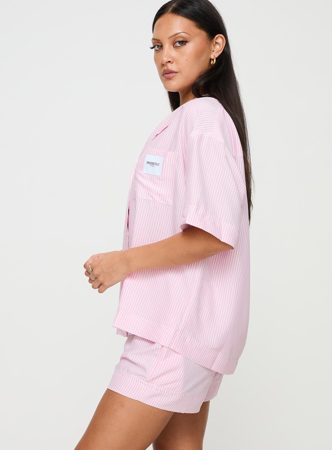 Early Riser Sleep Shirt Pink Stripe-Oh Mollys
