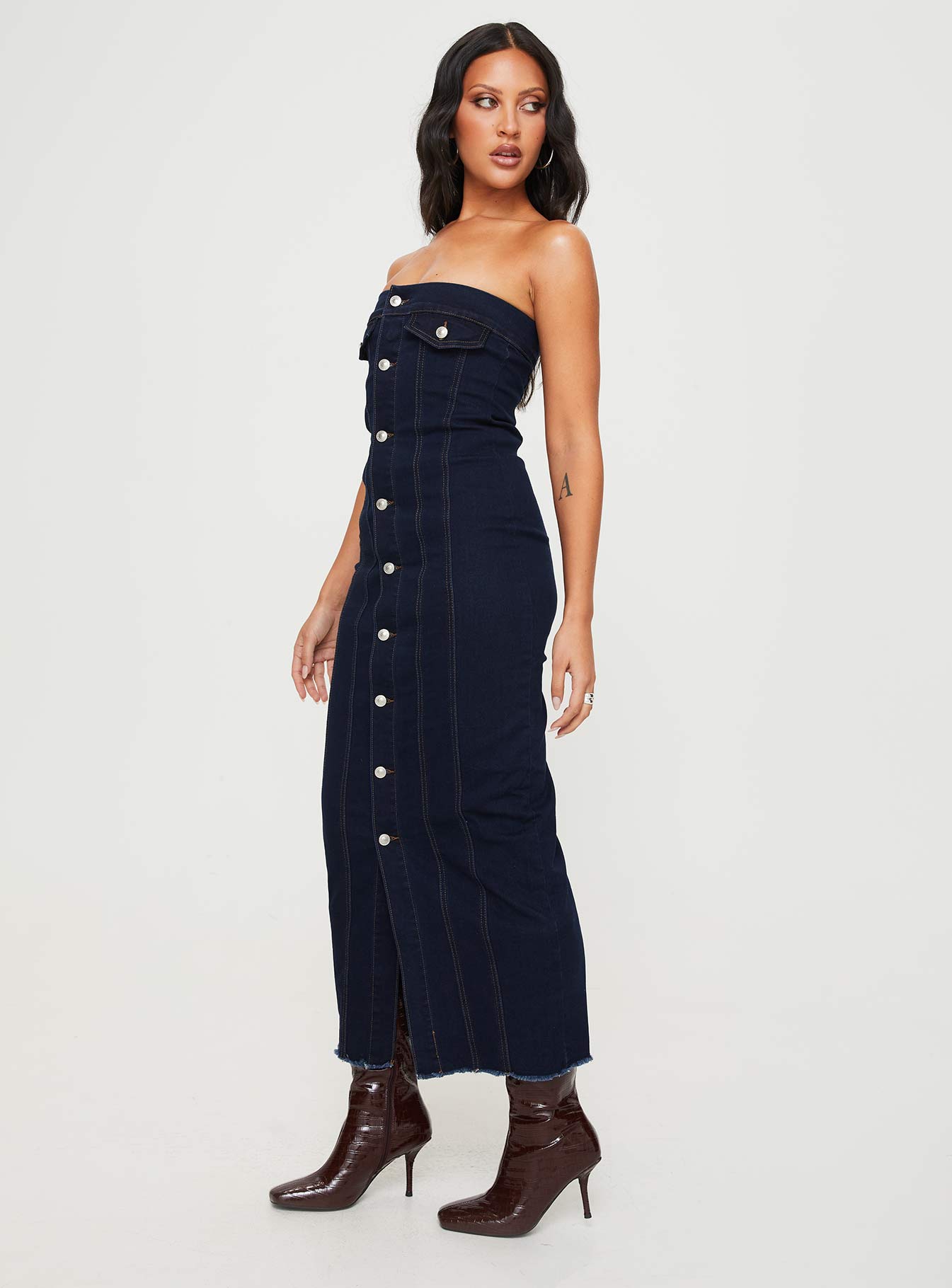 Marza Denim Strapless Maxi Dress Indigo-Oh Mollys
