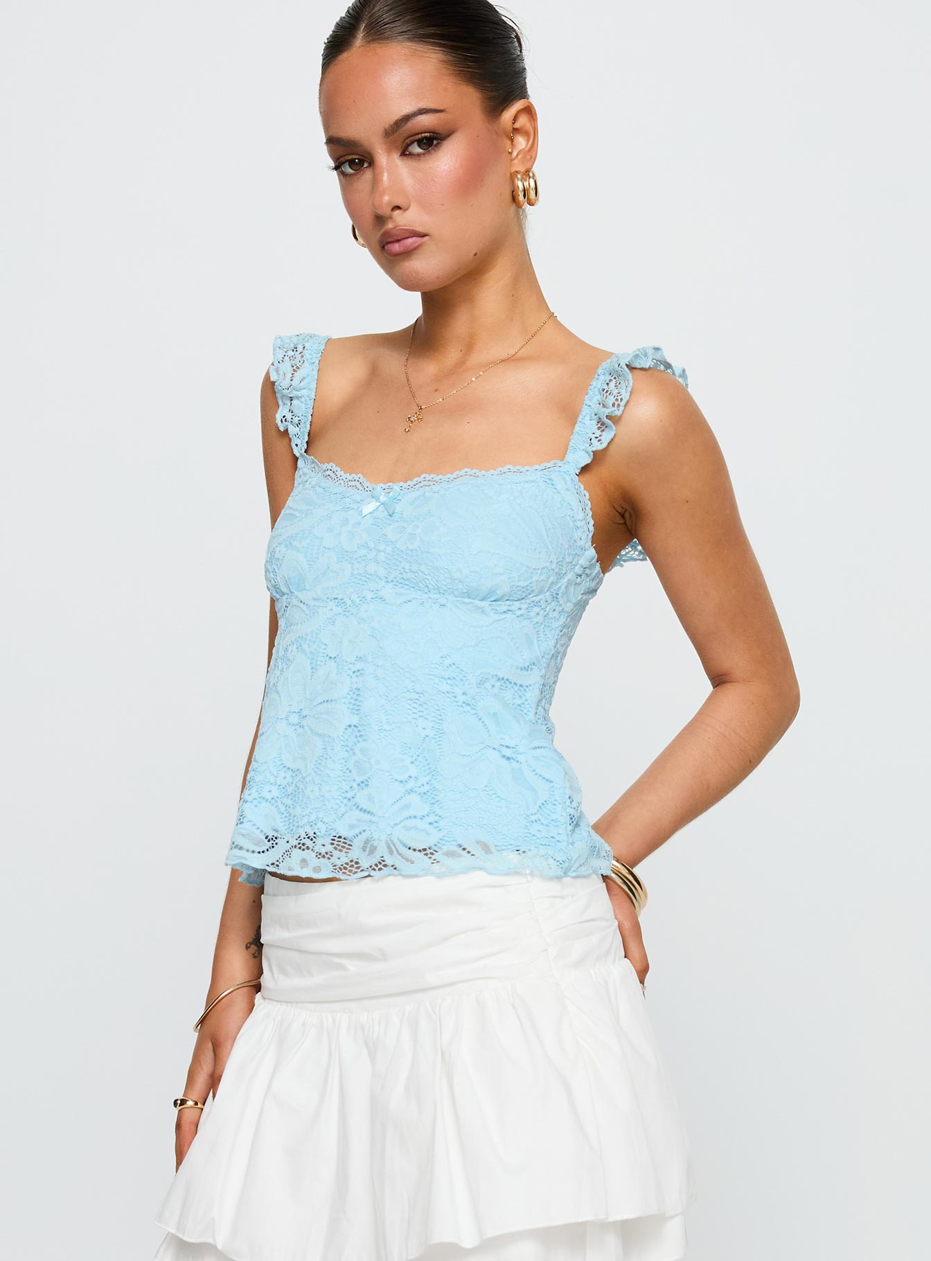 Madaleine Lace Top Blue-Oh Mollys