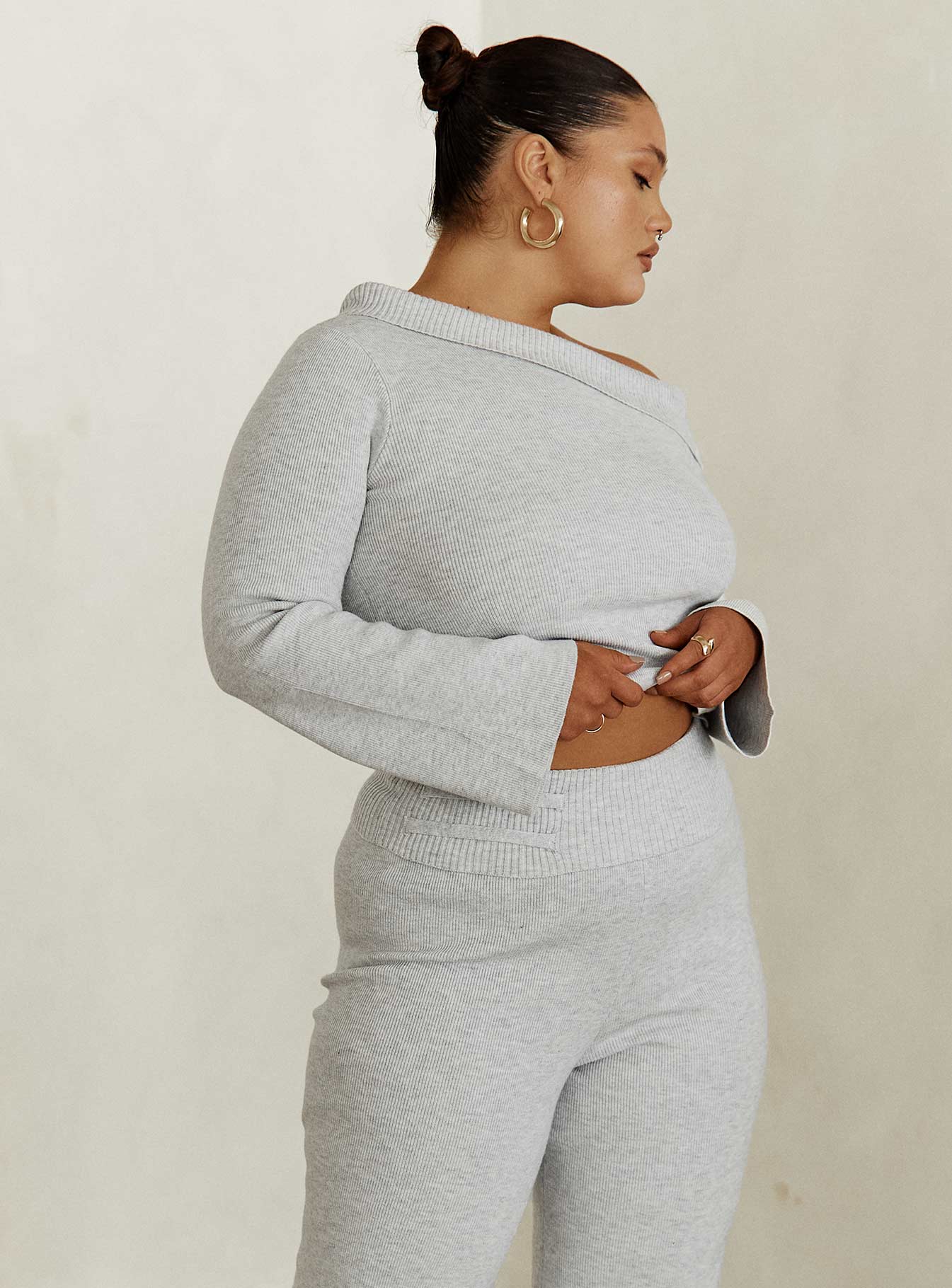 Sina Off The Shoulder Top Grey Curve-Oh Mollys