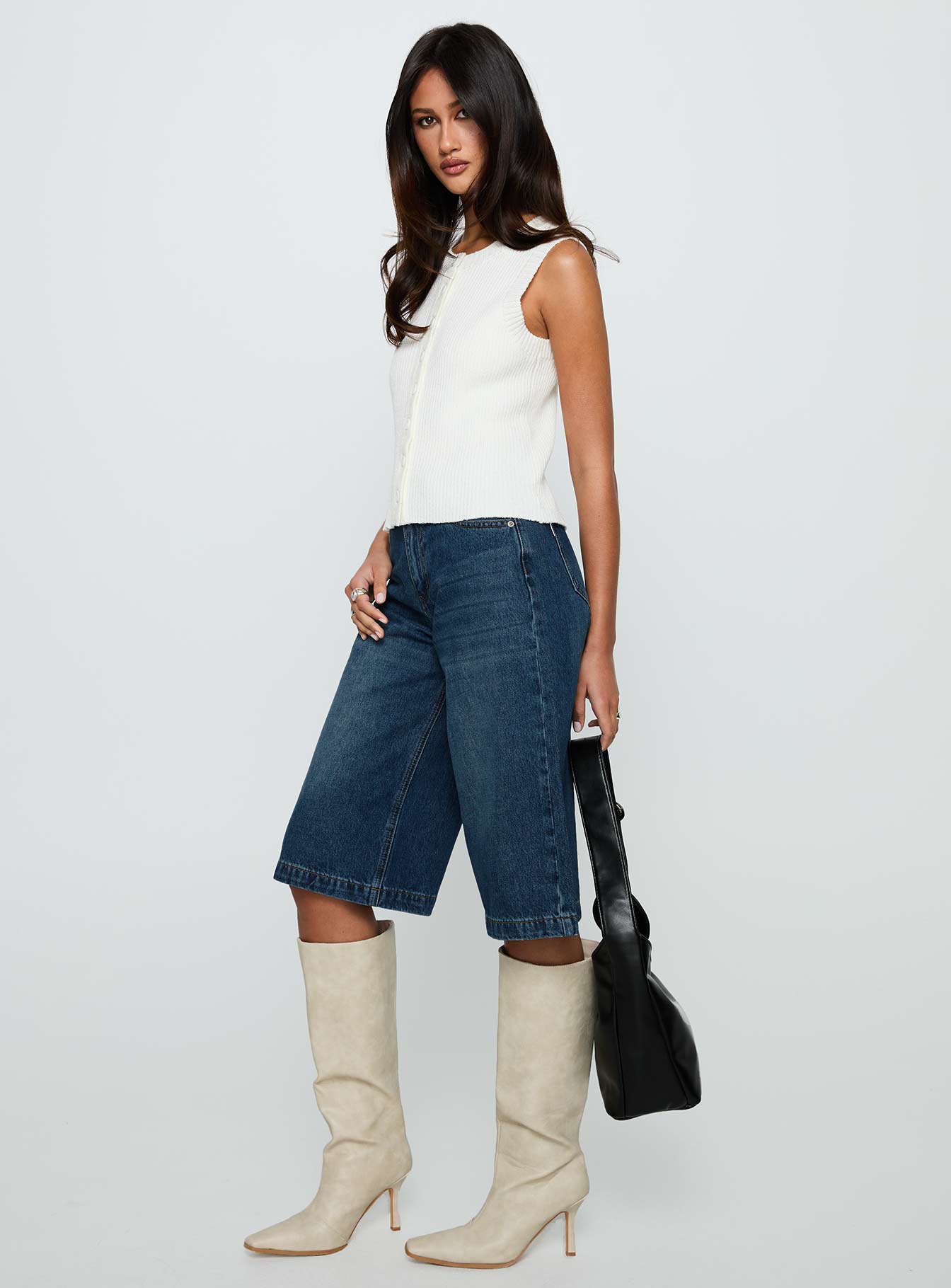 Simie Button Front Rib Top White-Oh Mollys