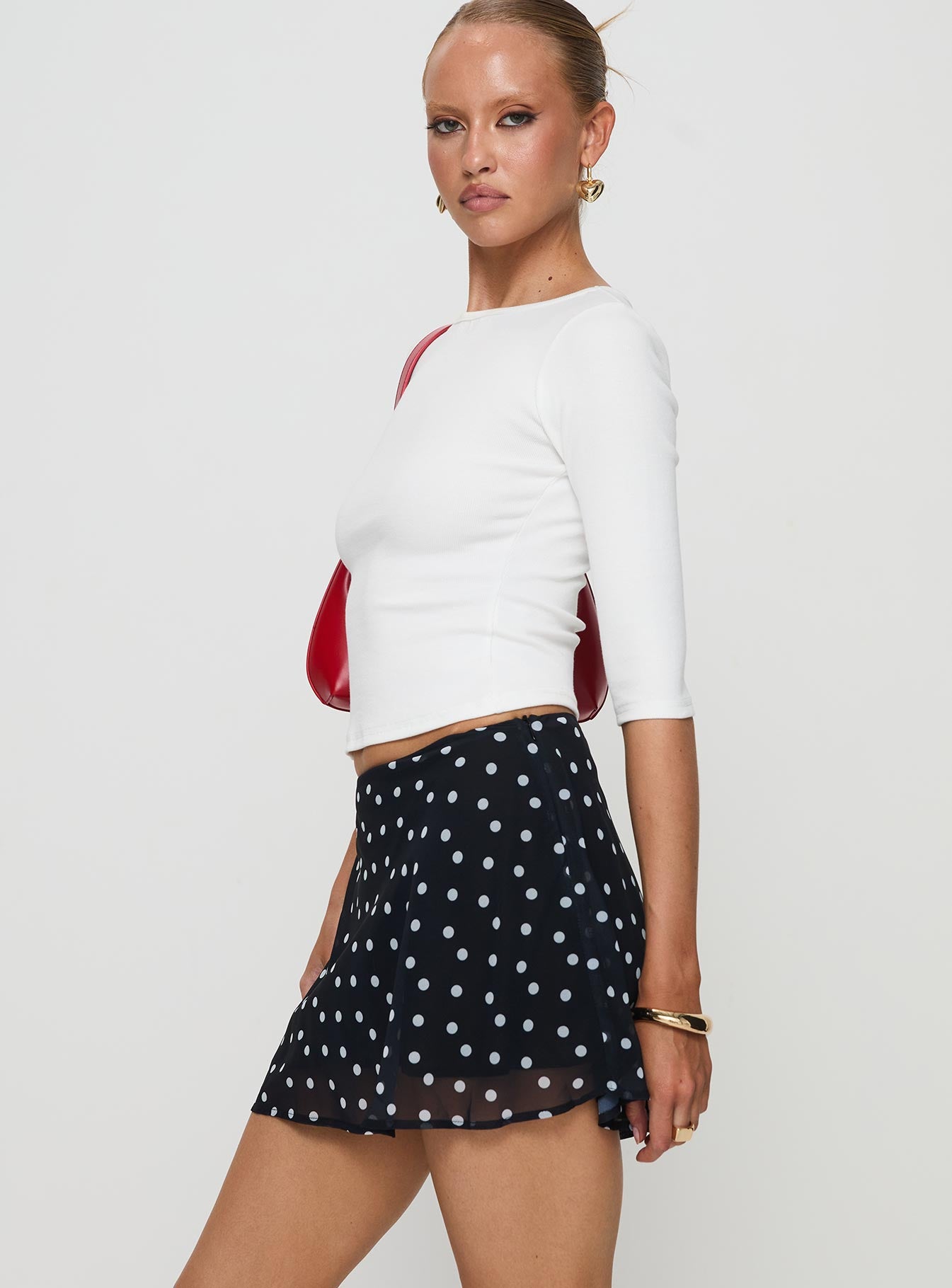 Dapple Bias Mini Skirt Black Polka Dot-Oh Mollys