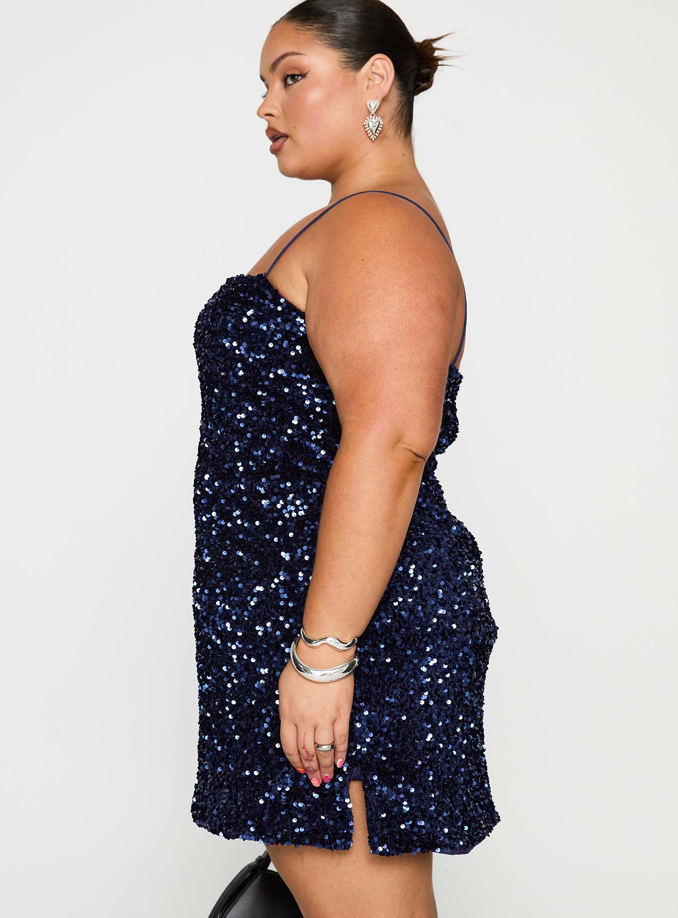 Layney Sequin Mini Dress Navy Curve-Oh Mollys