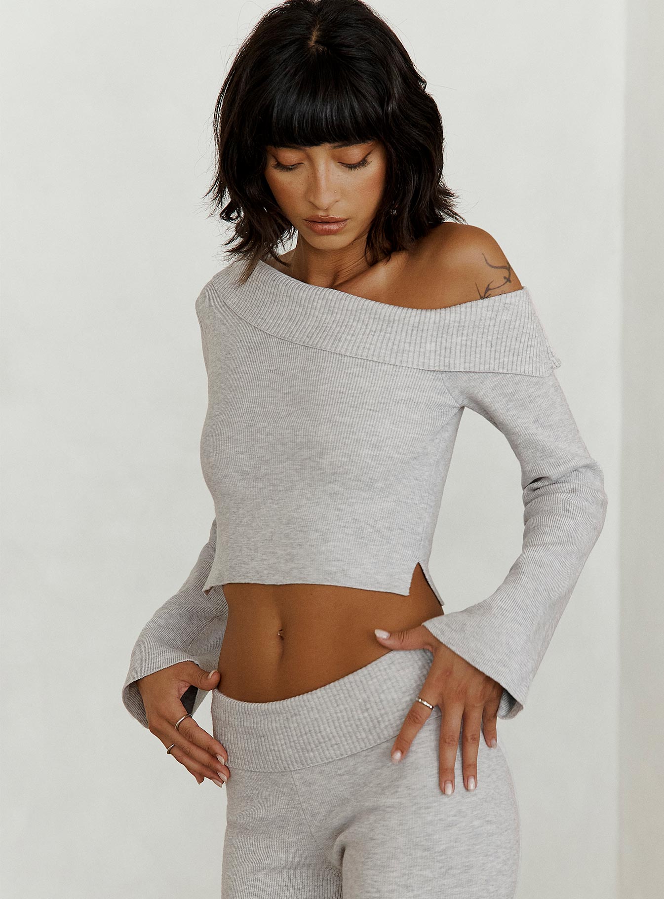 Sina Off The Shoulder Top Grey-Oh Mollys