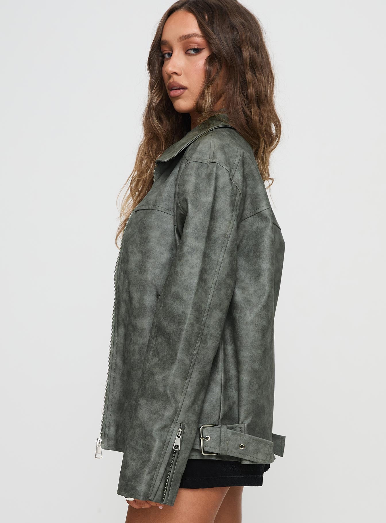 Kings Court Faux Leather Jacket Green-Oh Mollys